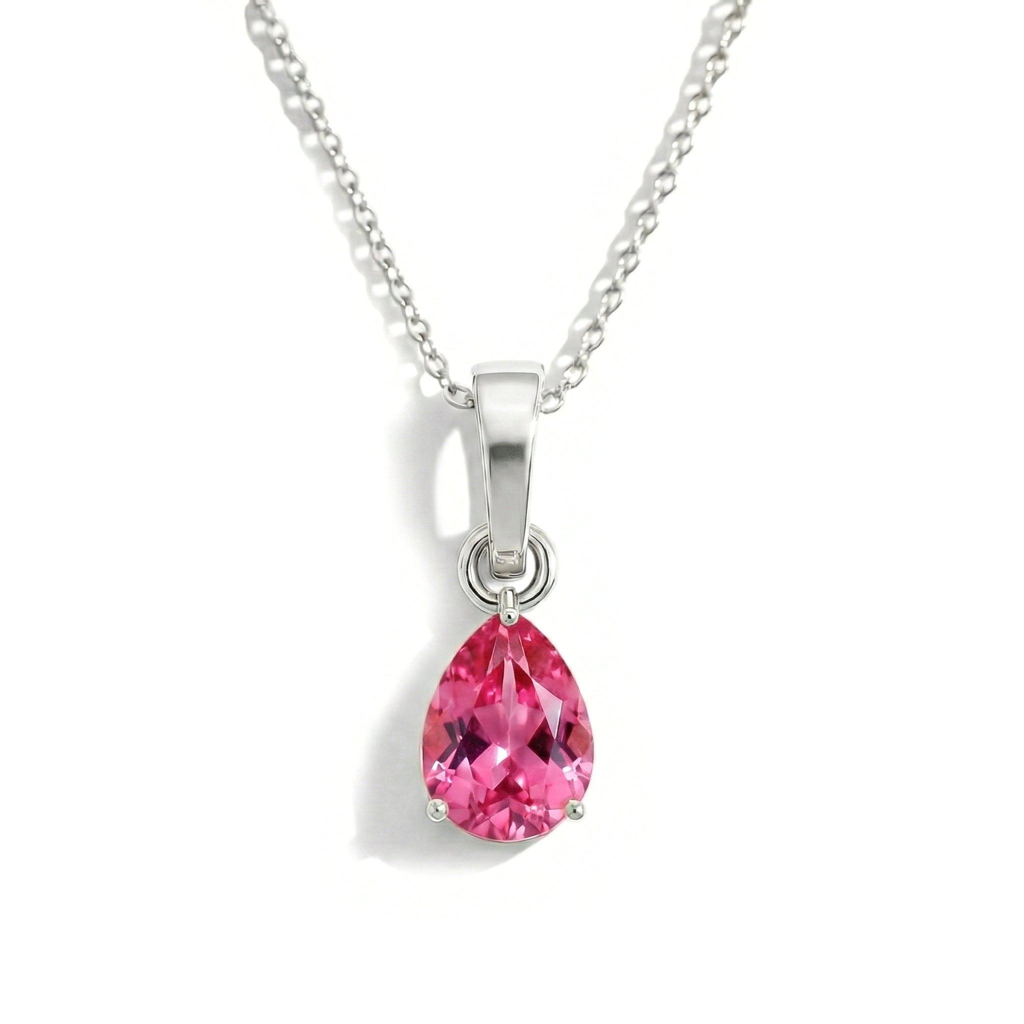 Pink Tourmaline Pear Solitaire Teardrop Pendant Necklace in 925 Sterling Silver 9x7 MM 1.4ct