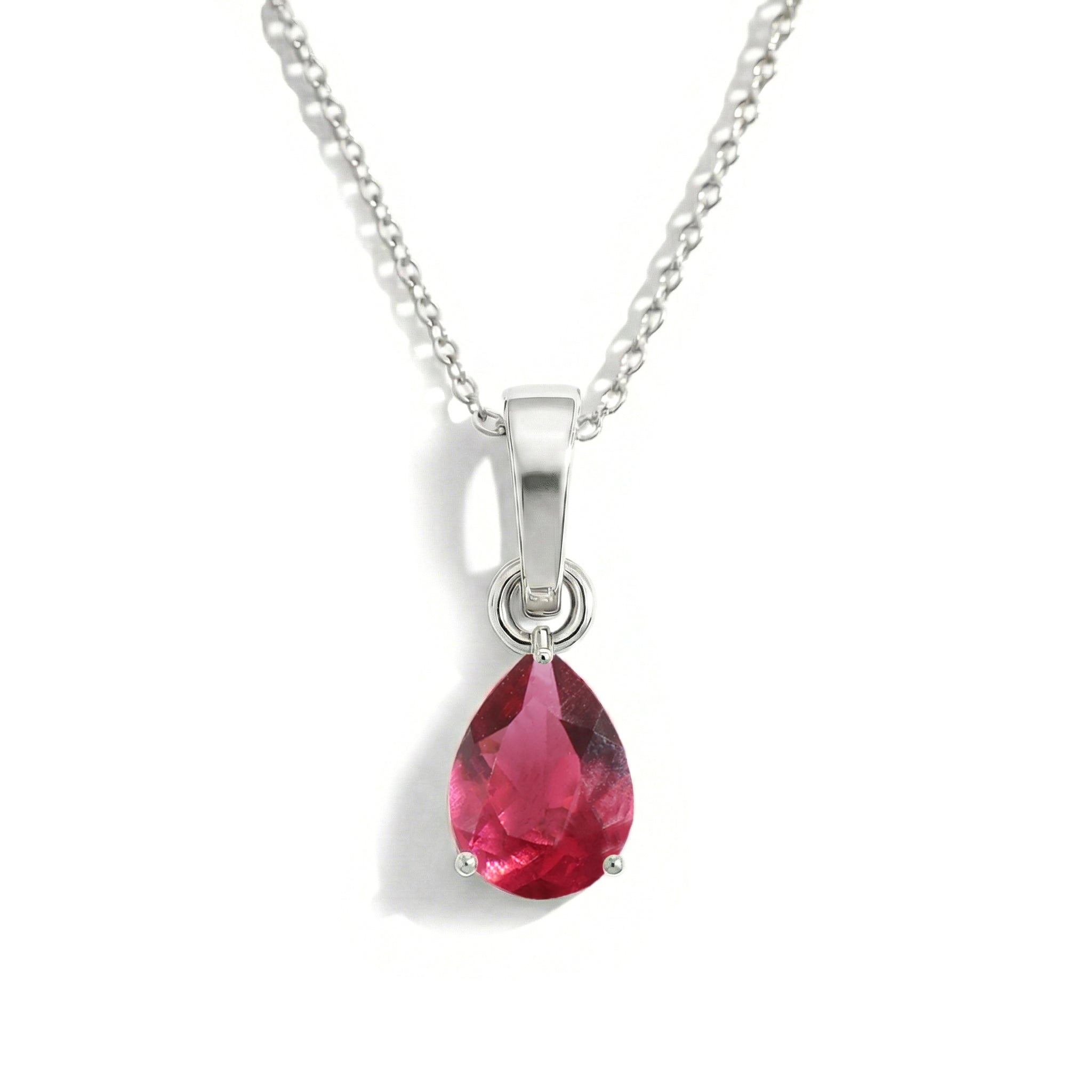 Pink Tourmaline Pear Solitaire Teardrop Pendant Necklace in 925 Sterling Silver 9x7 MM 1.4ct
