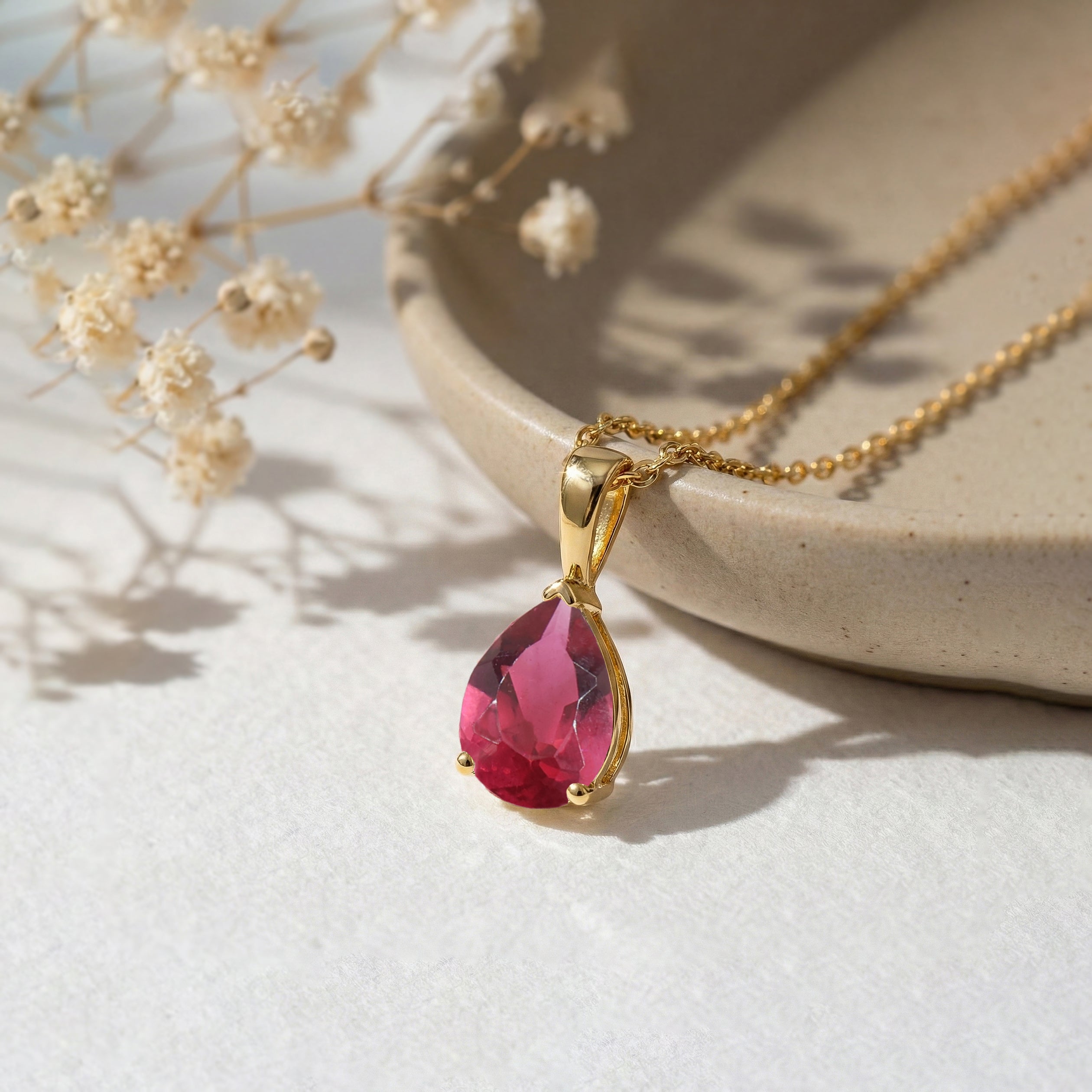 Pink Tourmaline Pear Solitaire Teardrop Pendant Necklace in 925 Sterling Silver 9x7 MM 1.4ct