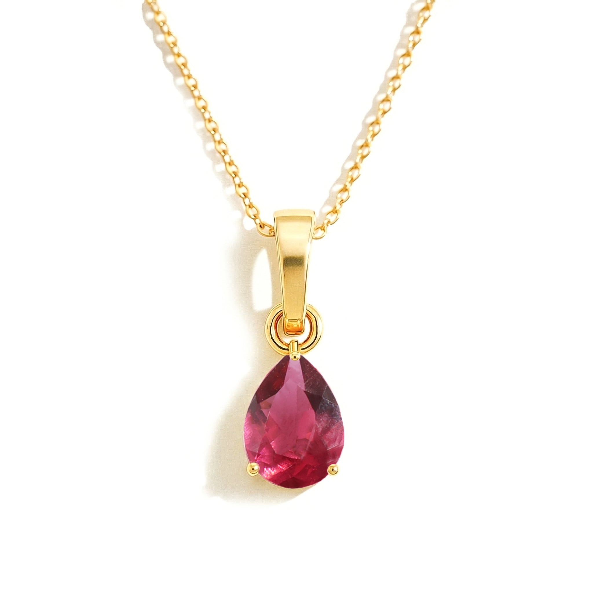 Pink Tourmaline Pear Solitaire Teardrop Pendant Necklace in 925 Sterling Silver 9x7 MM 1.4ct