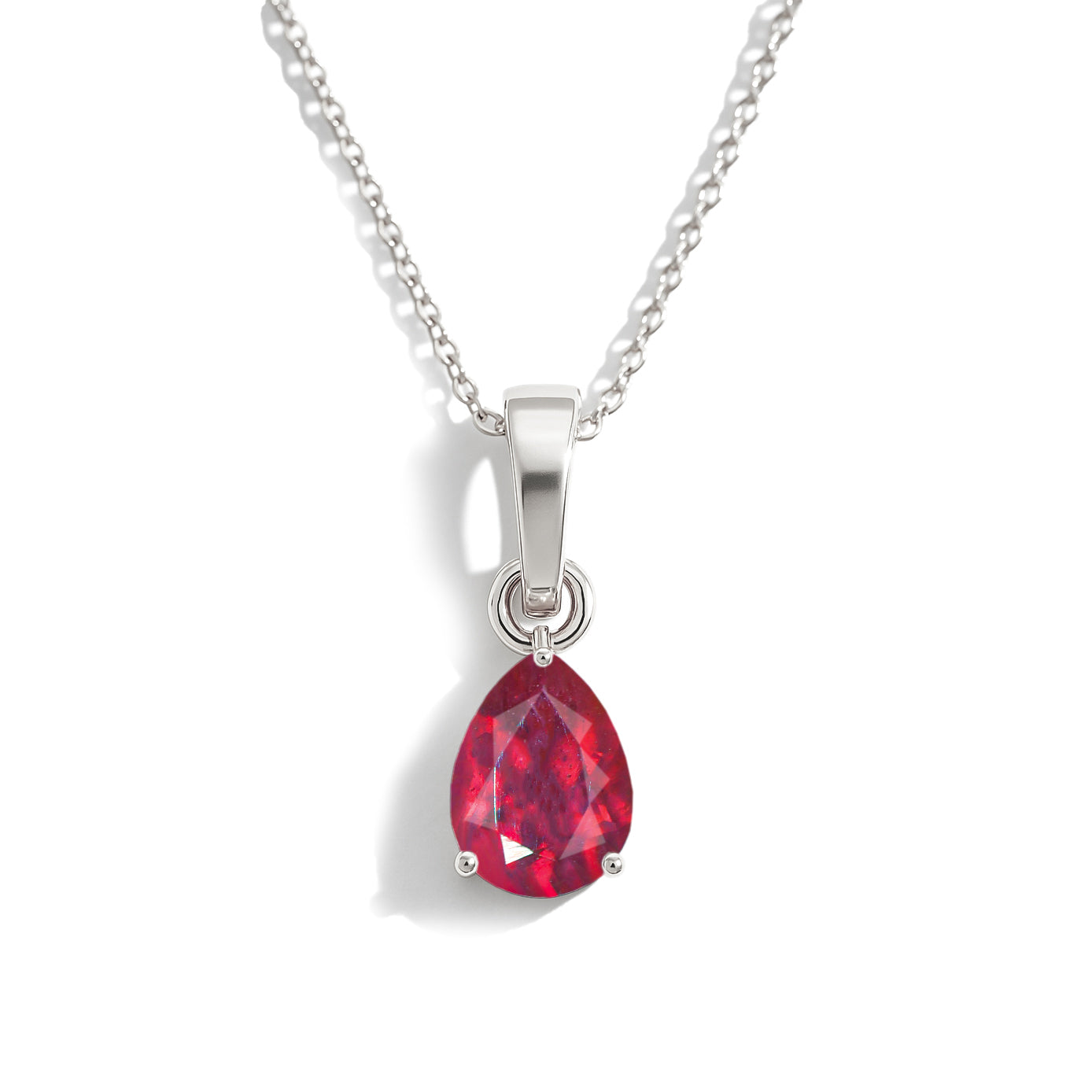 Ruby Pear Solitaire Teardrop Pendant Necklace in 925 Sterling Silver 9x7 MM 1.4ct