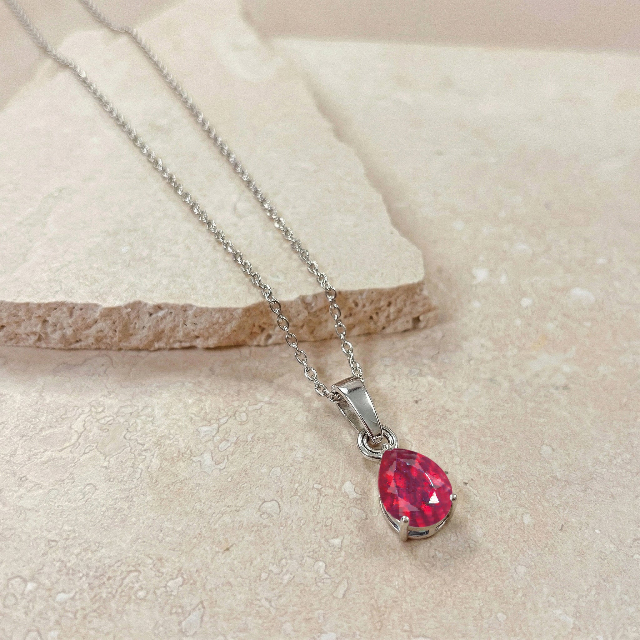 Ruby Pear Solitaire Teardrop Pendant Necklace in 925 Sterling Silver 9x7 MM 1.4ct
