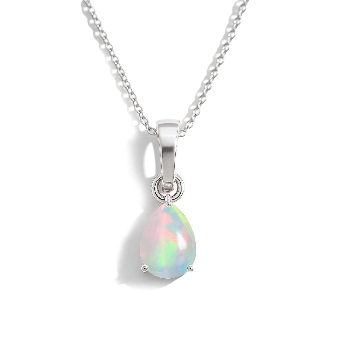 White Opal Pear Teardrop Pendant Necklace in 925 Sterling Silver 1.20ct