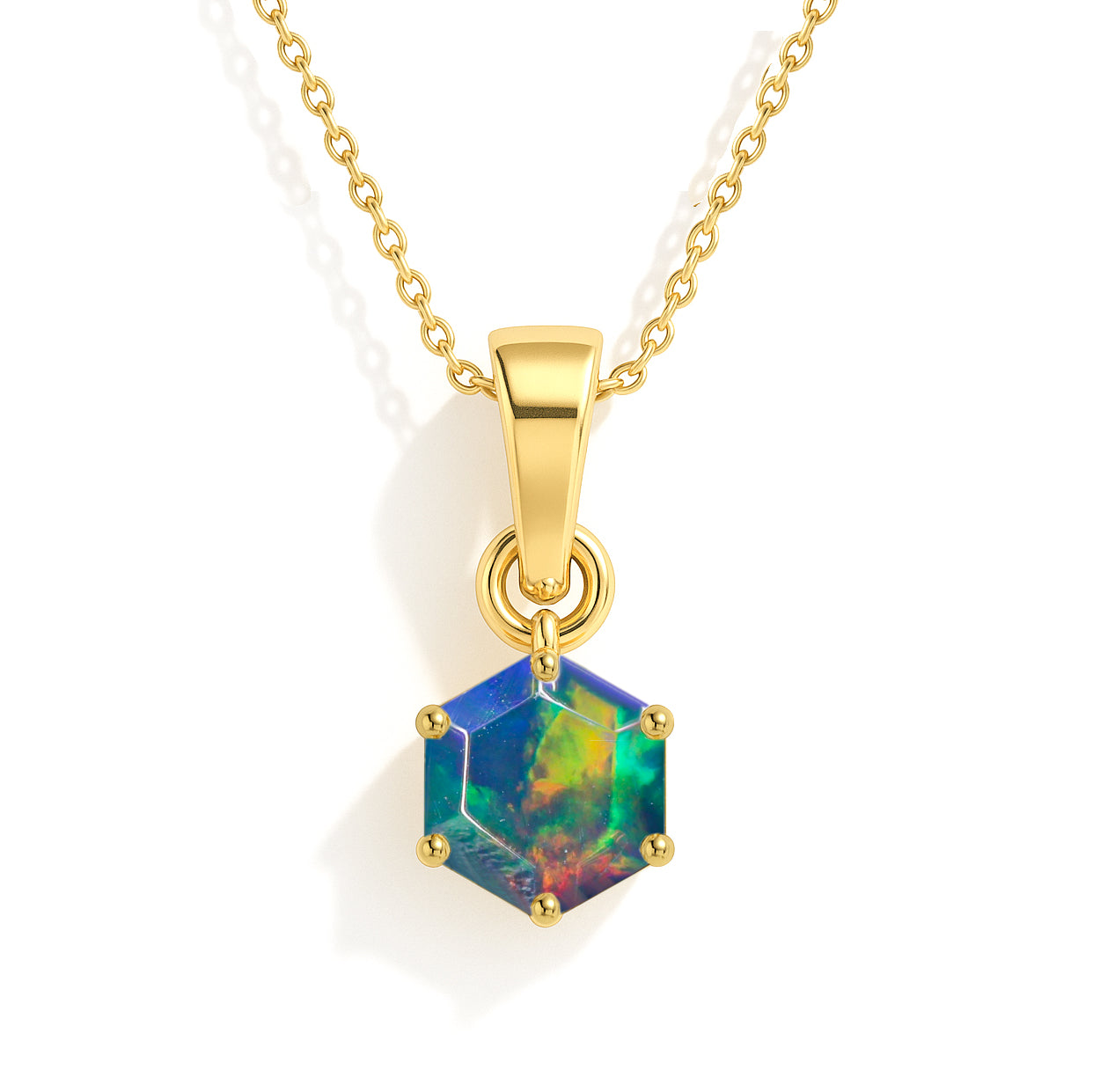 Natural Black Opal Hexagon Pendant Necklace in 925 Sterling Silver 1.20ct