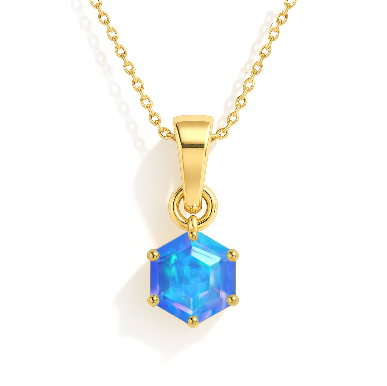 Natural Blue Opal Hexagon Pendant Necklace in 925 Sterling Silver 1.20ct