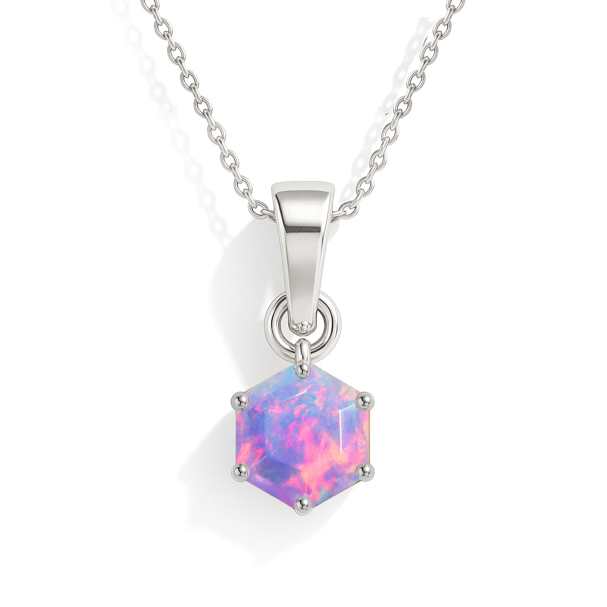 Natural Lavender Opal Hexagon Pendant Necklace in 925 Sterling Silver 1.20ct