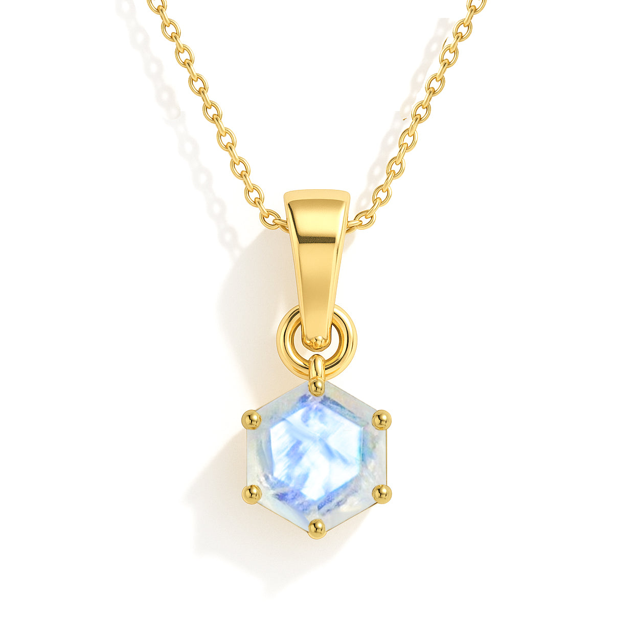 Natural Moonstone Hexagon Pendant Necklace in 925 Sterling Silver 1.50ct
