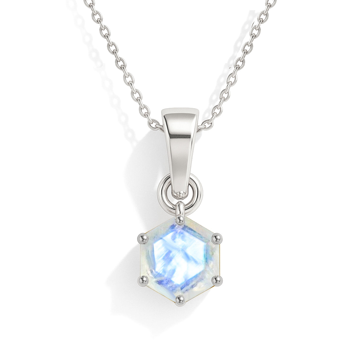 Natural Moonstone Hexagon Solitaire Pendant Necklace in 925 Sterling Silver 1.50ct