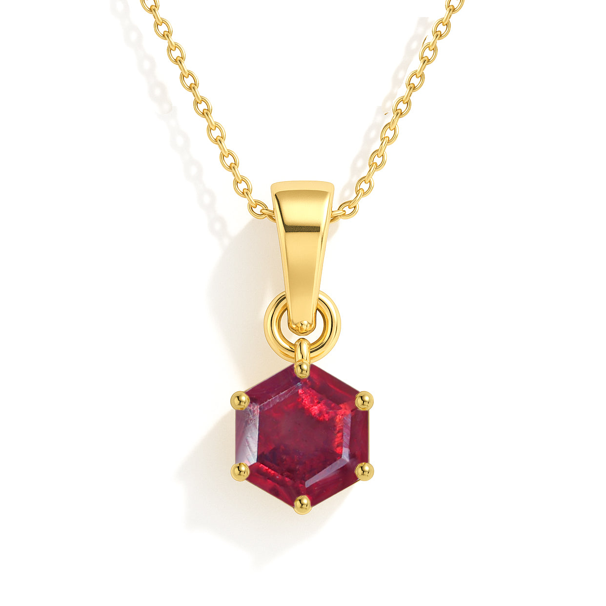 Natural Ruby Hexagon Pendant Necklace in 925 Sterling Silver 1.50ct