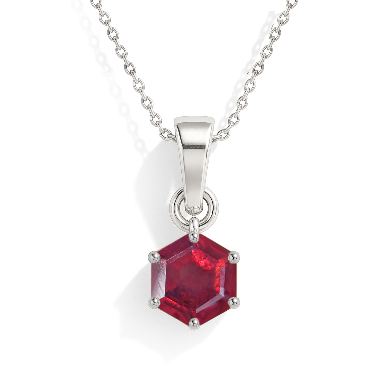 Natural Ruby Hexagon Solitaire Pendant Necklace in 925 Sterling Silver 1.50ct