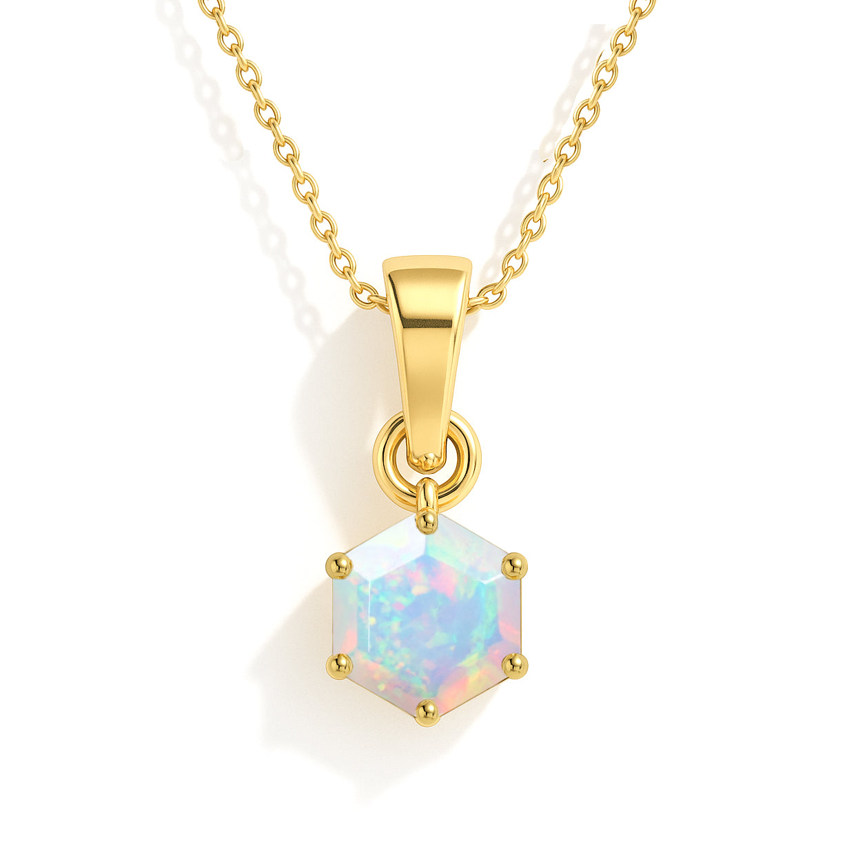 Natural White Opal Hexagon Pendant Necklace in 925 Sterling Silver 1.20ct