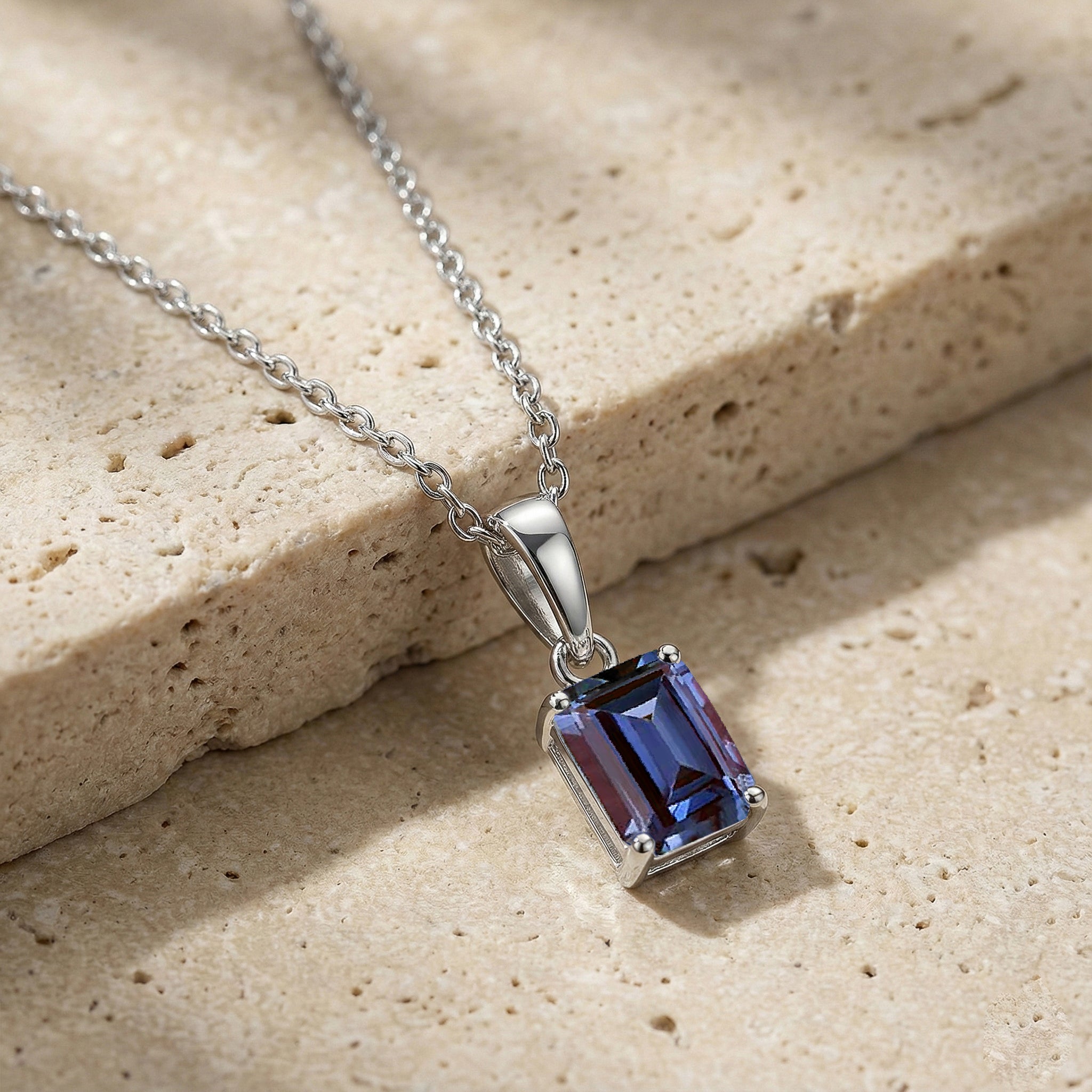 Sterling silver octagon gemstone pendant necklace