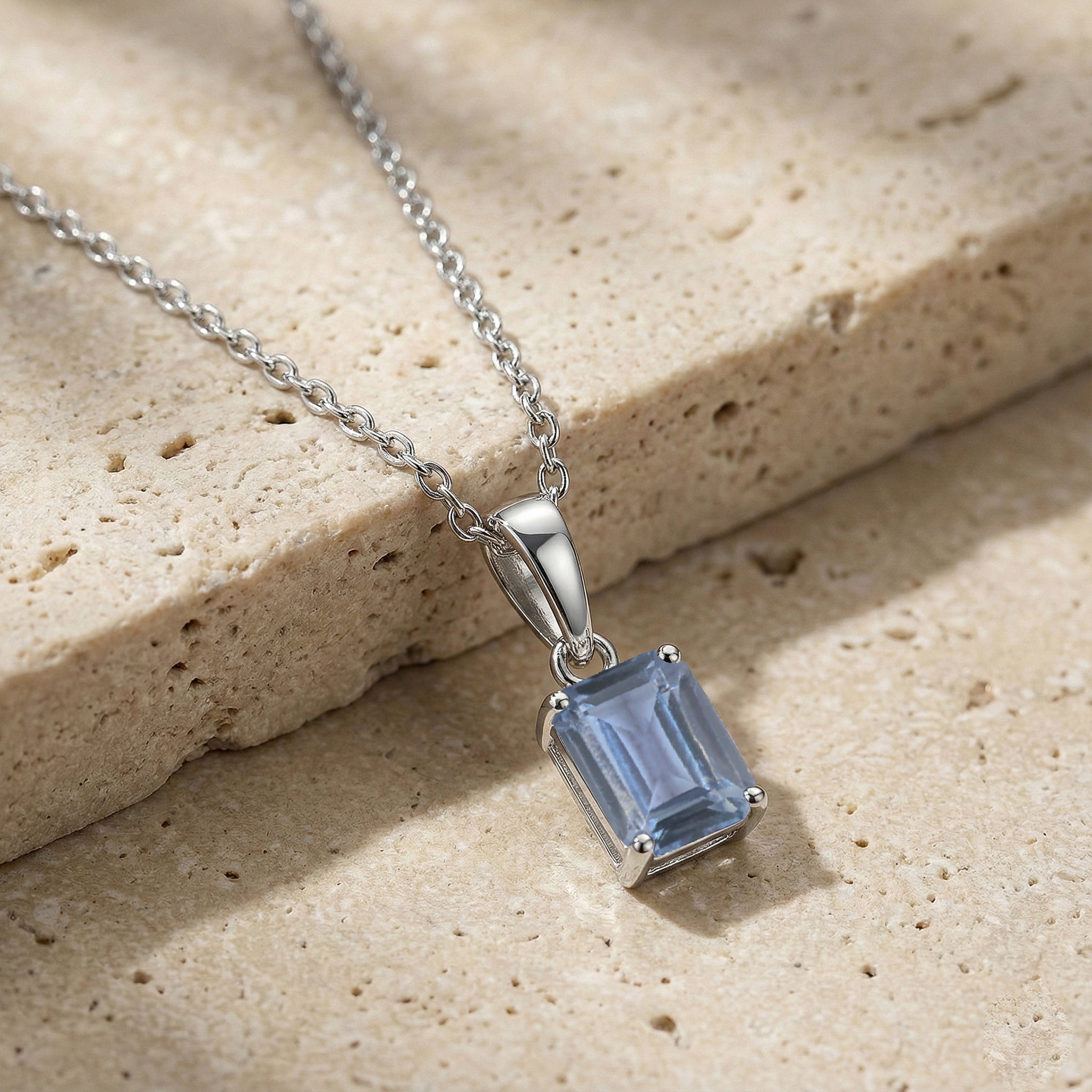 Alexandrite Octagon Solitaire Pendant Necklace in 925 Sterling Silver 9x7 MM 1.4ct