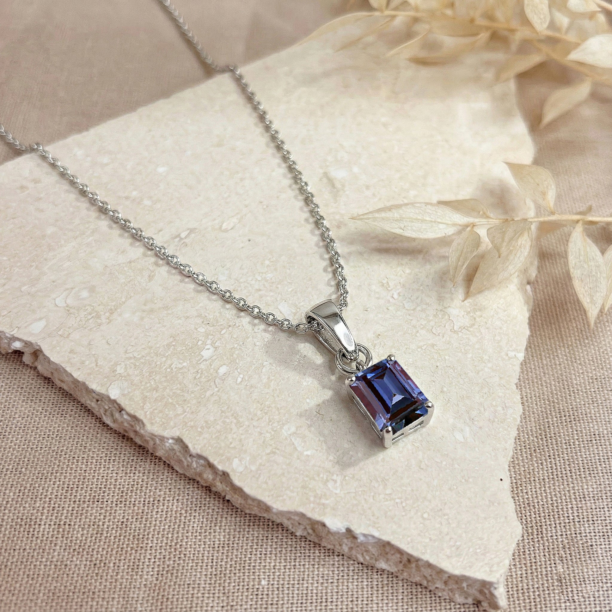 Alexandrite Octagon Solitaire Pendant Necklace in 925 Sterling Silver 9x7 MM 1.4ct