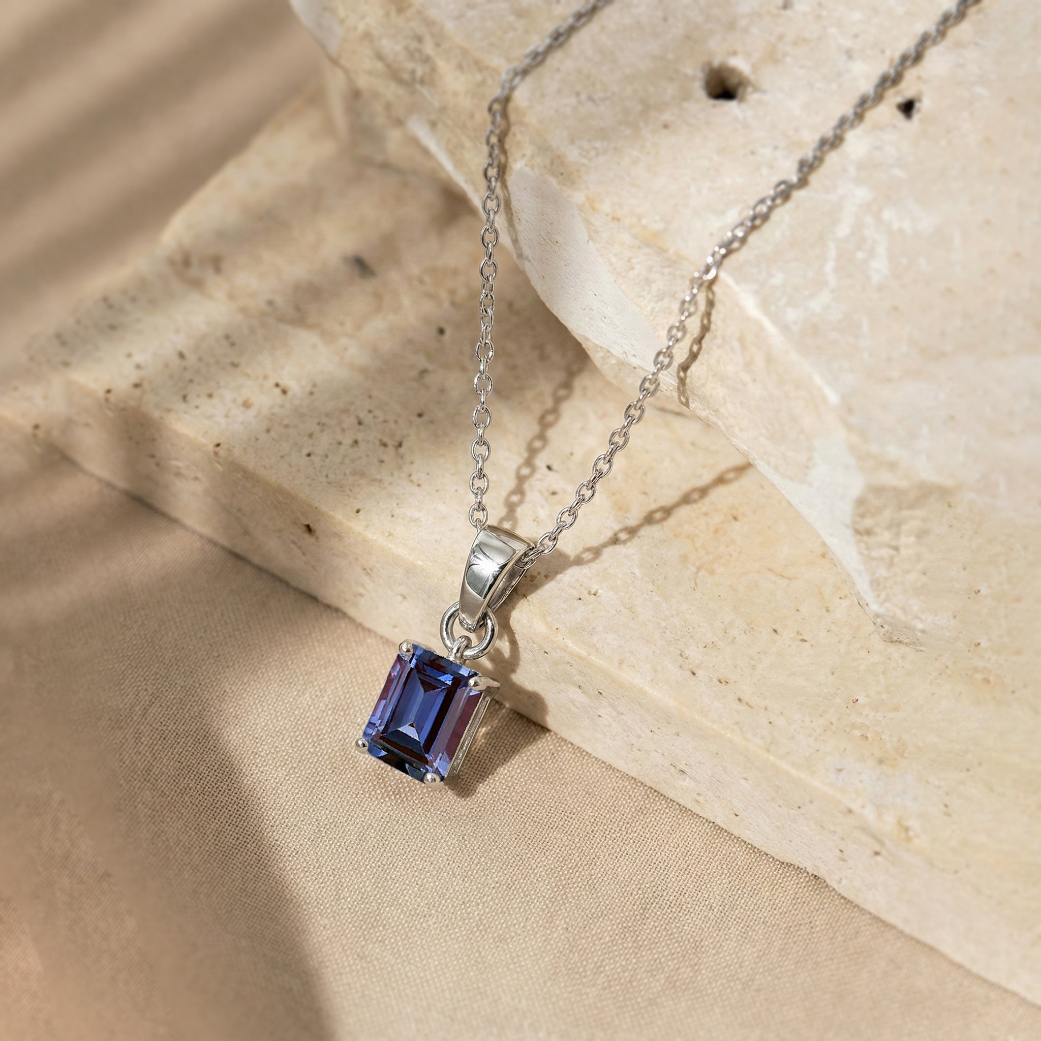 Alexandrite Octagon Solitaire Pendant Necklace in 925 Sterling Silver 9x7 MM 1.4ct