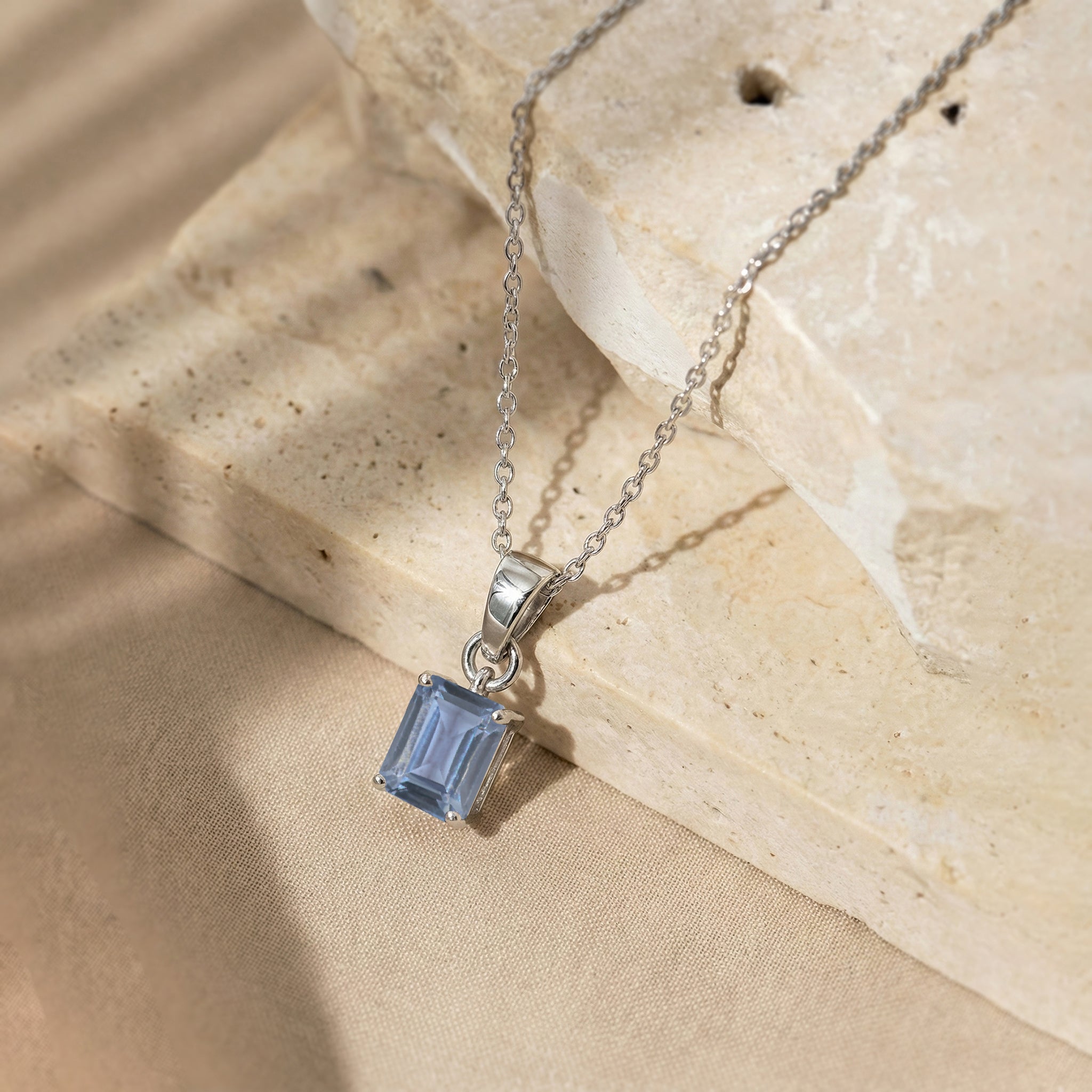 Alexandrite Octagon Solitaire Pendant Necklace in 925 Sterling Silver 9x7 MM 1.4ct