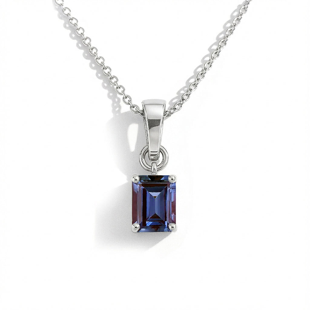 Alexandrite Octagon Solitaire Pendant Necklace in 925 Sterling Silver 9x7 MM 1.4ct