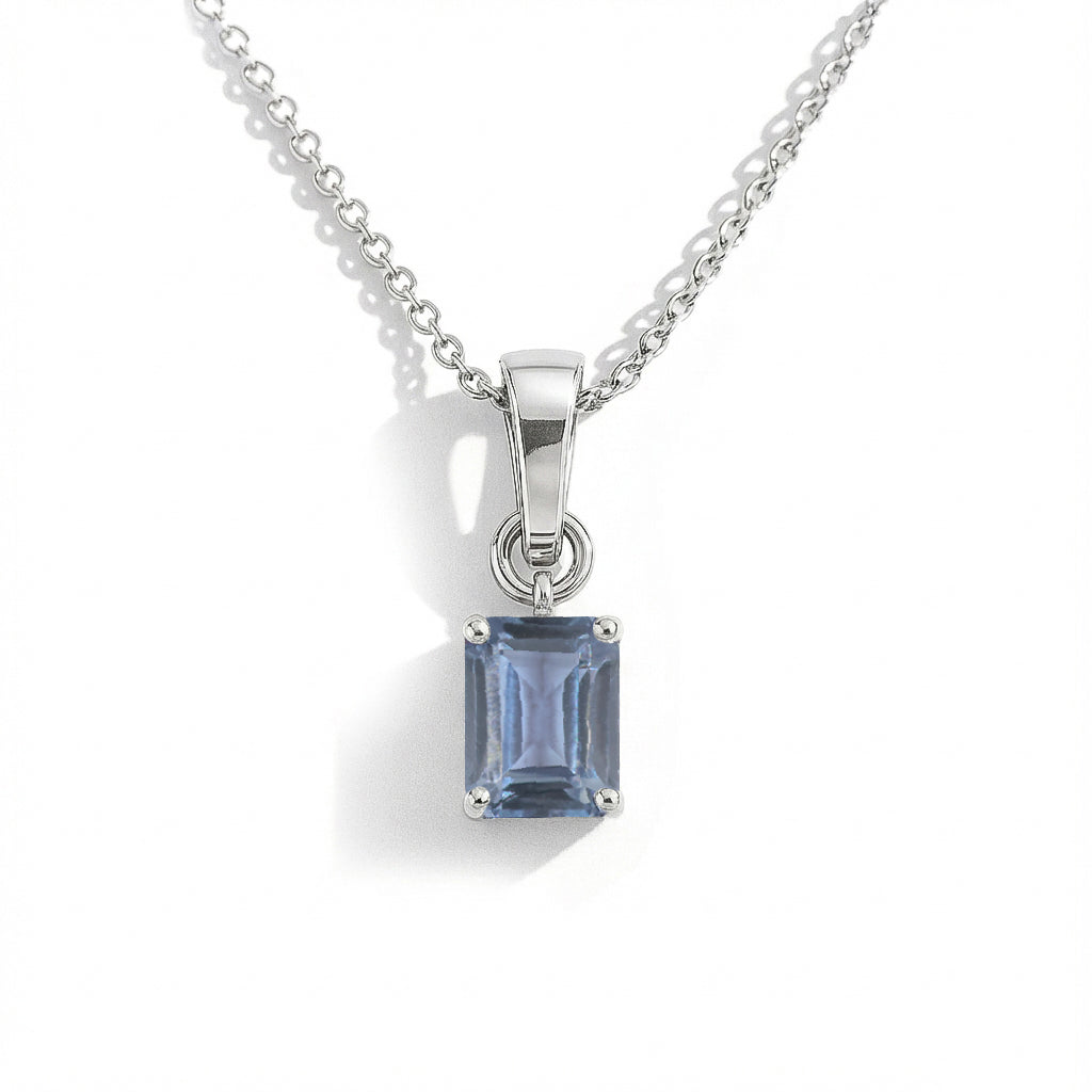 Alexandrite Octagon Solitaire Pendant Necklace in 925 Sterling Silver 9x7 MM 1.4ct