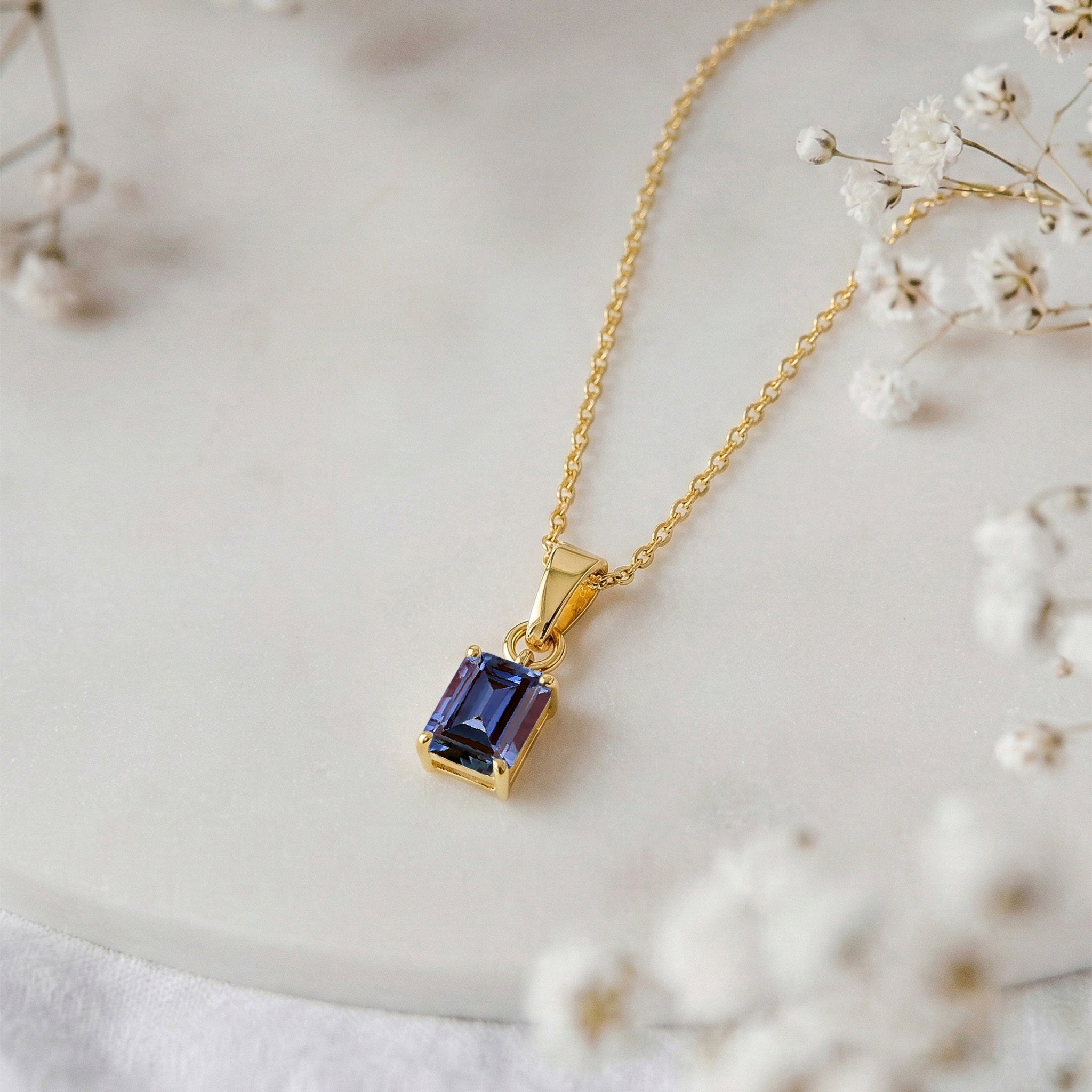 Alexandrite Octagon Solitaire Pendant Necklace in 925 Sterling Silver 9x7 MM 1.4ct