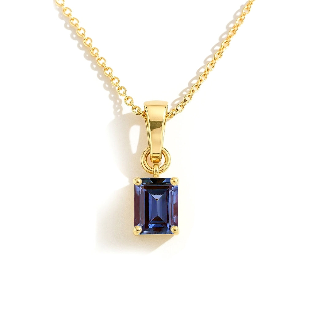 Alexandrite Octagon Solitaire Pendant Necklace in Yellow Gold Plated 9x7 MM 1.4ct
