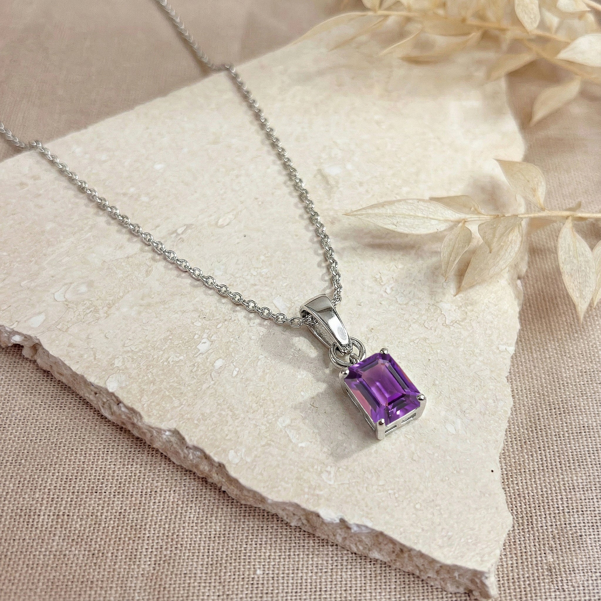 Natural Amethyst Octagon Solitaire Pendant Necklace in 925 Sterling Silver 9x7 MM 1.4ct