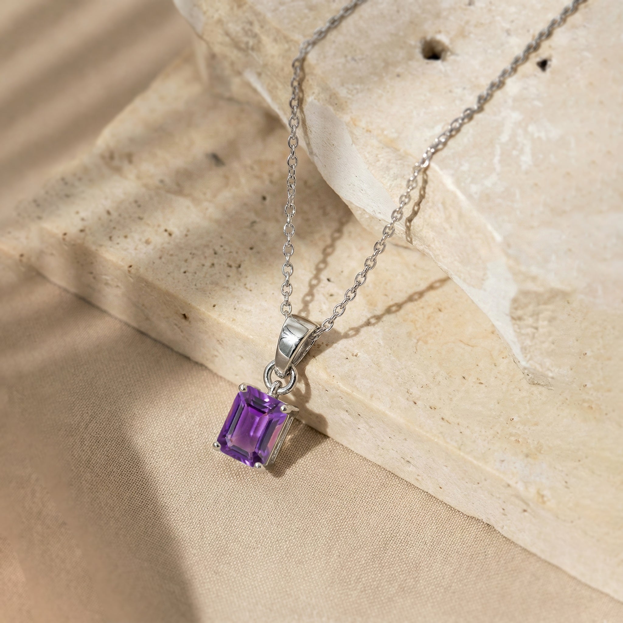 Natural Amethyst Octagon Solitaire Pendant Necklace in 925 Sterling Silver 9x7 MM 1.4ct