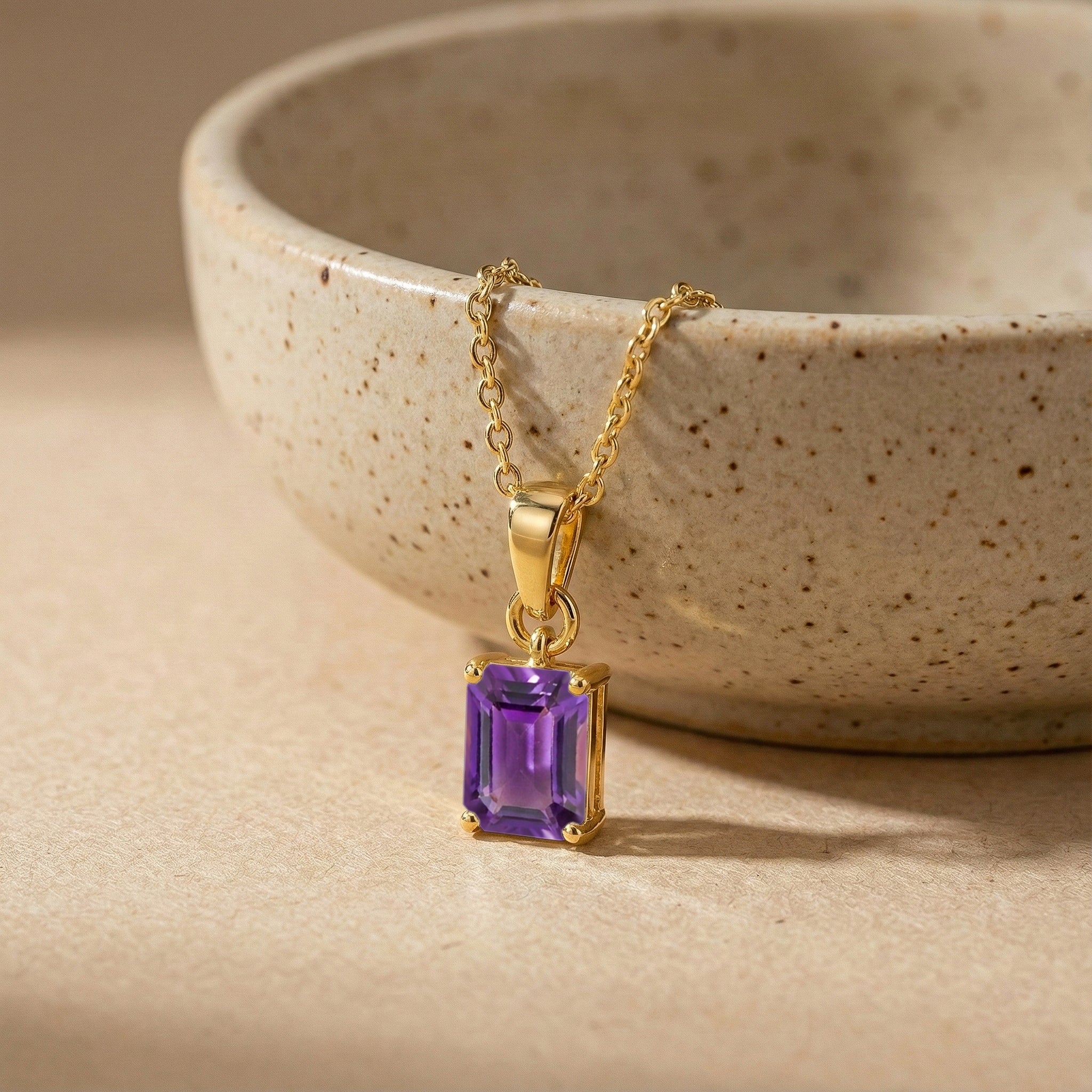 Natural Amethyst Octagon Solitaire Pendant Necklace in 925 Sterling Silver 9x7 MM 1.4ct