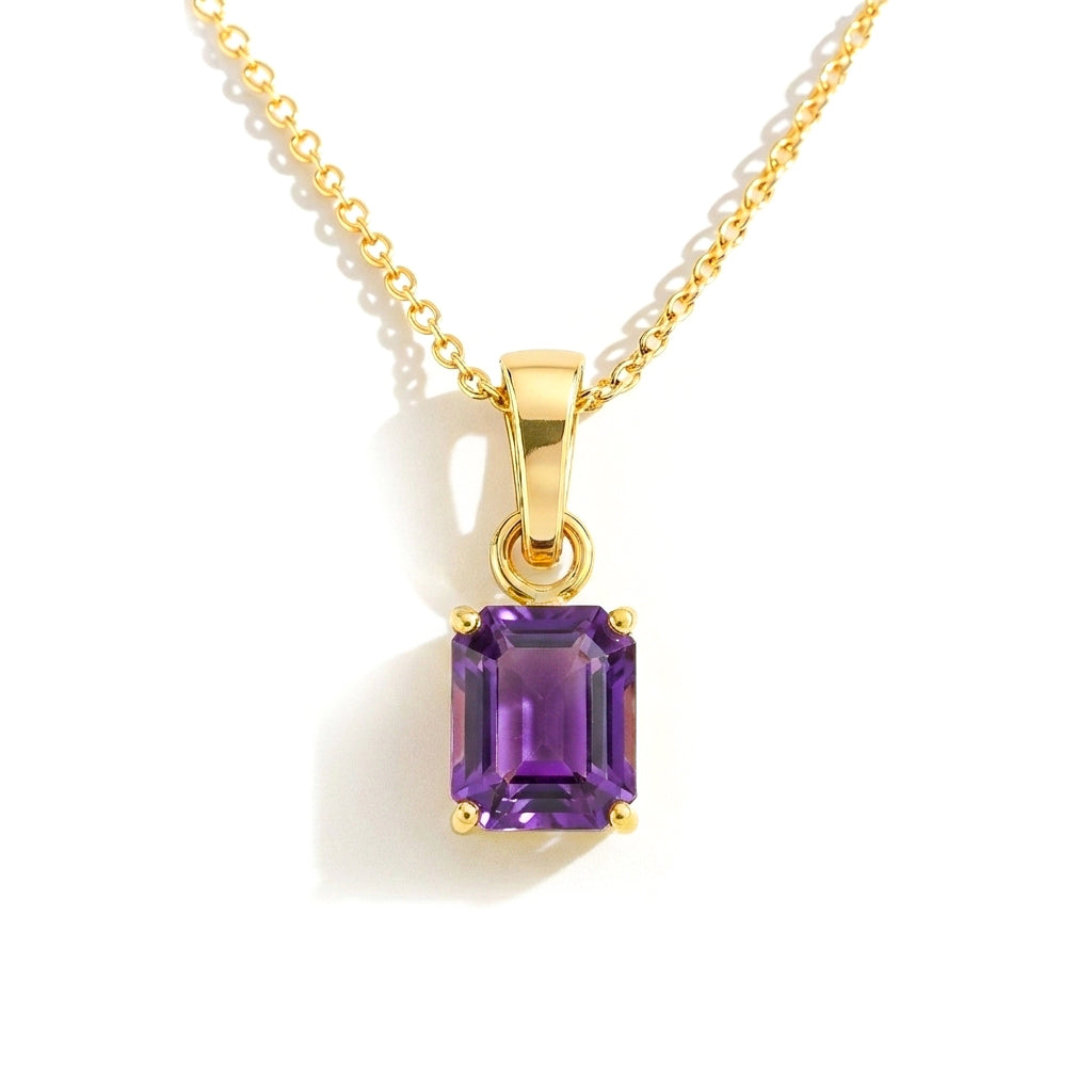 Natural Amethyst Octagon Solitaire Pendant Necklace in 925 Sterling Silver 9x7 MM 1.4ct