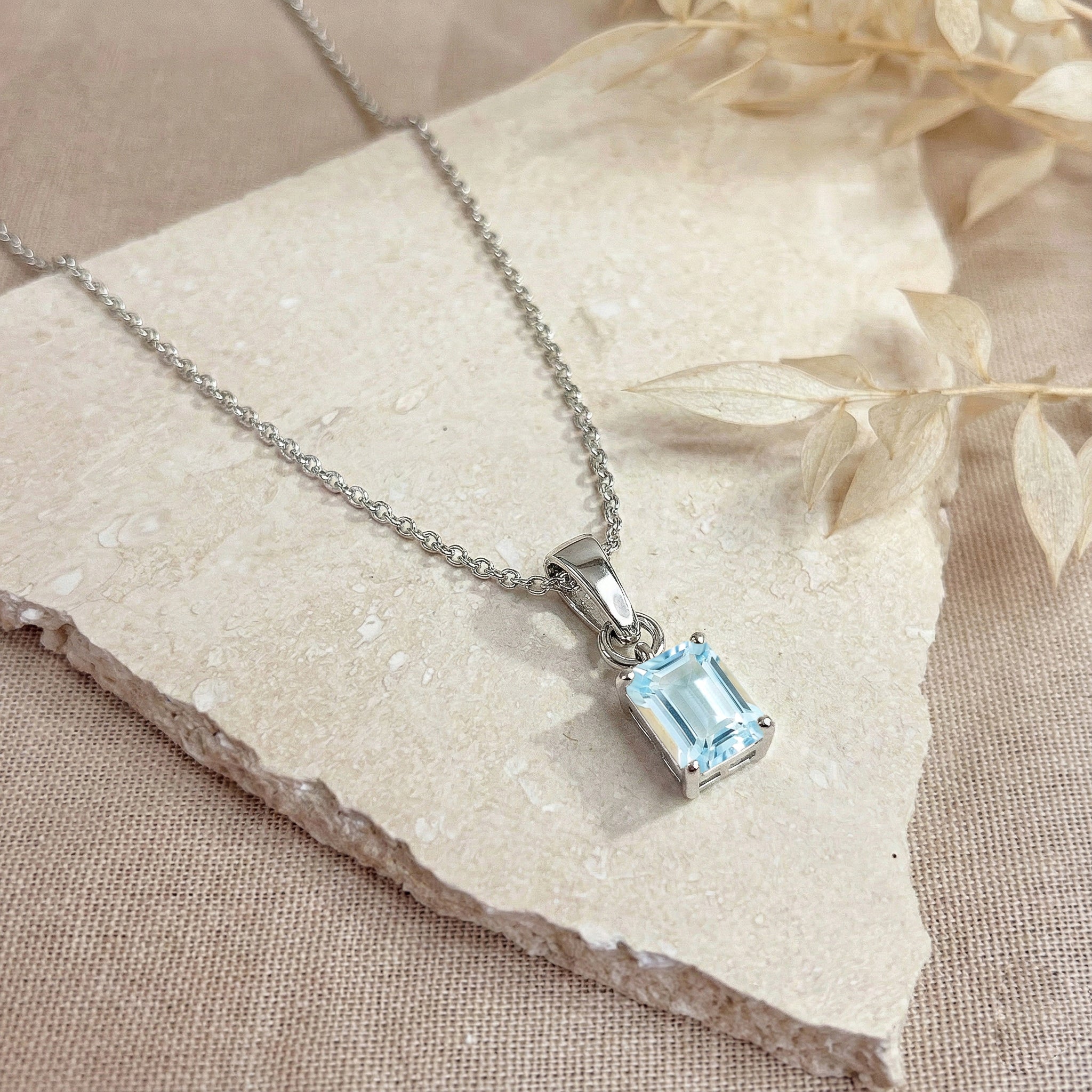 Aquamarine Octagon Solitaire Pendant Necklace in 925 Sterling Silver 9x7 MM 1.4ct