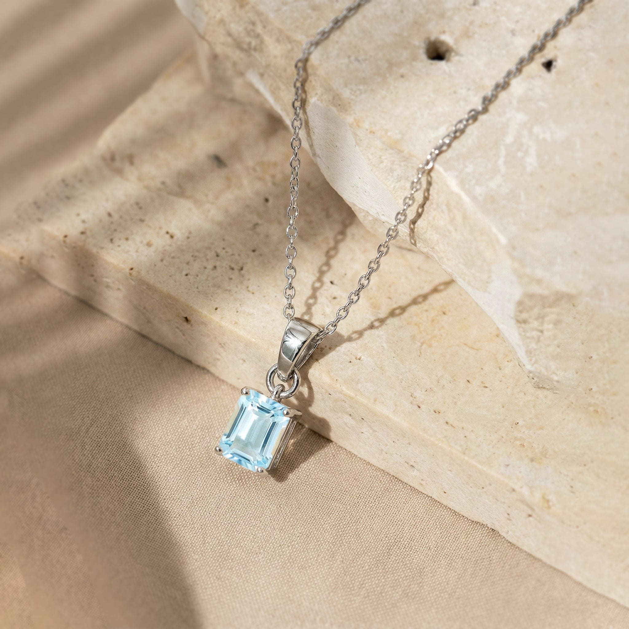 Aquamarine Octagon Solitaire Pendant Necklace in 925 Sterling Silver 9x7 MM 1.4ct