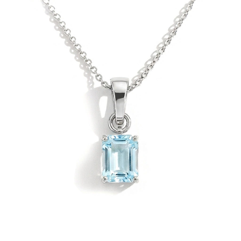 Aquamarine Octagon Solitaire Pendant Necklace in 925 Sterling Silver 9x7 MM 1.4ct