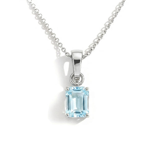 Aquamarine Octagon Solitaire Pendant Necklace in 925 Sterling Silver 9x7 MM 1.4ct