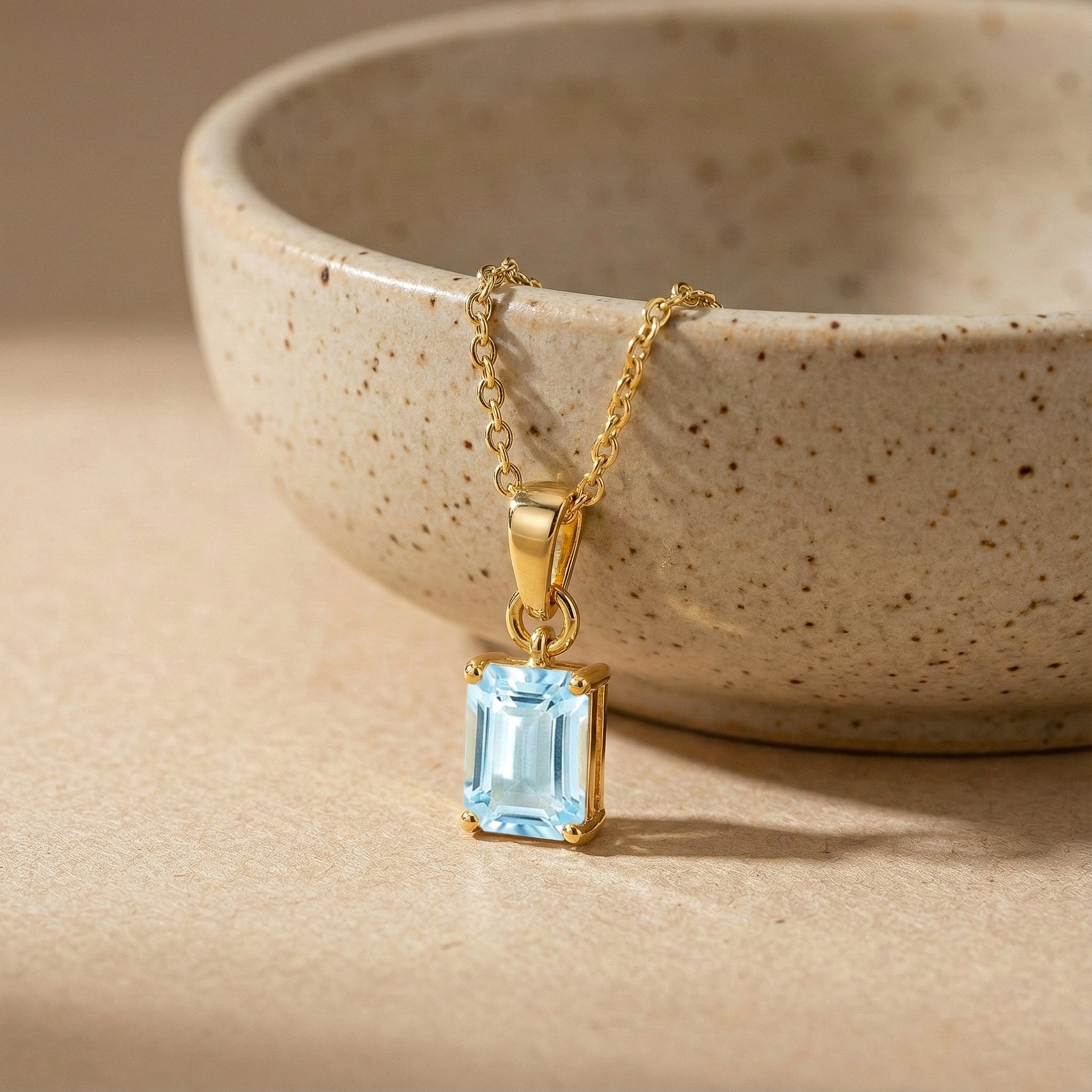 Aquamarine Octagon Solitaire Pendant Necklace in 925 Sterling Silver 9x7 MM 1.4ct