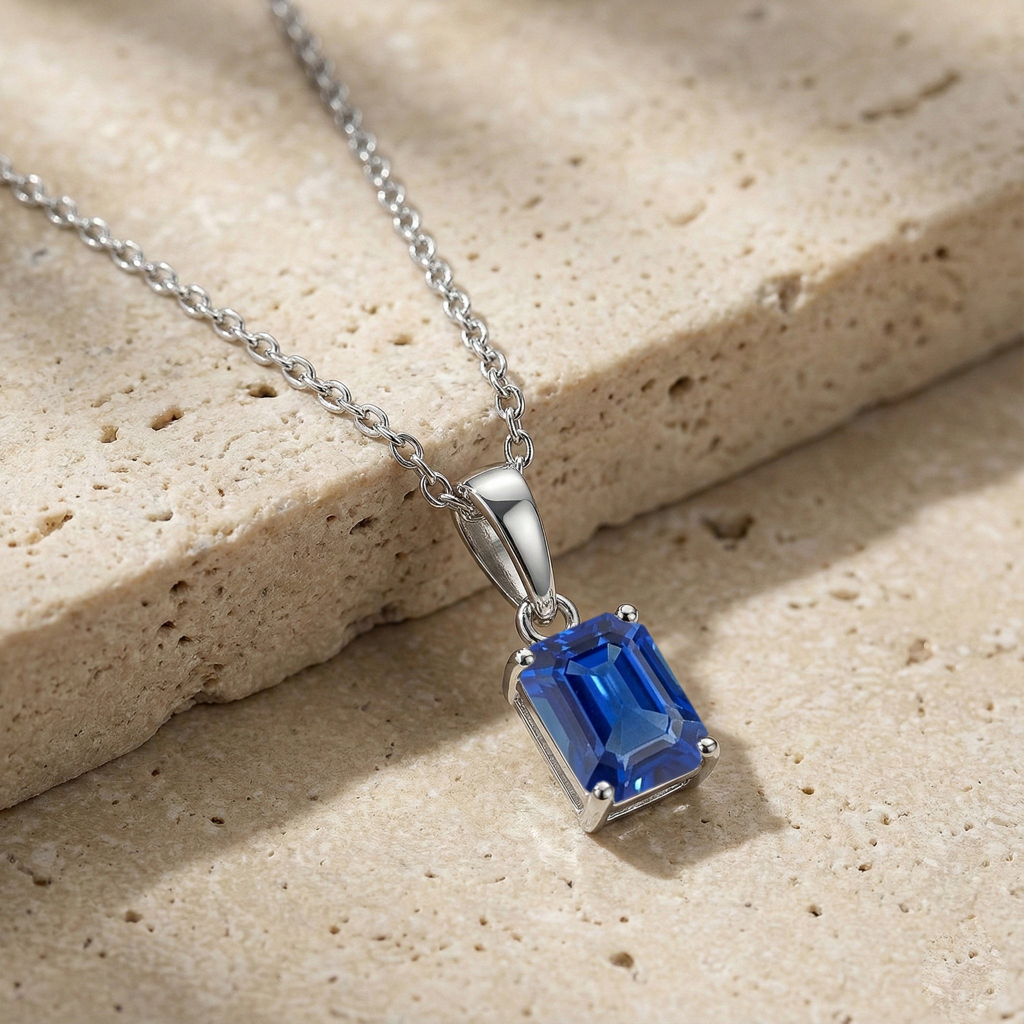 Sapphire Tennis Necklace Octagon Silver Pendant