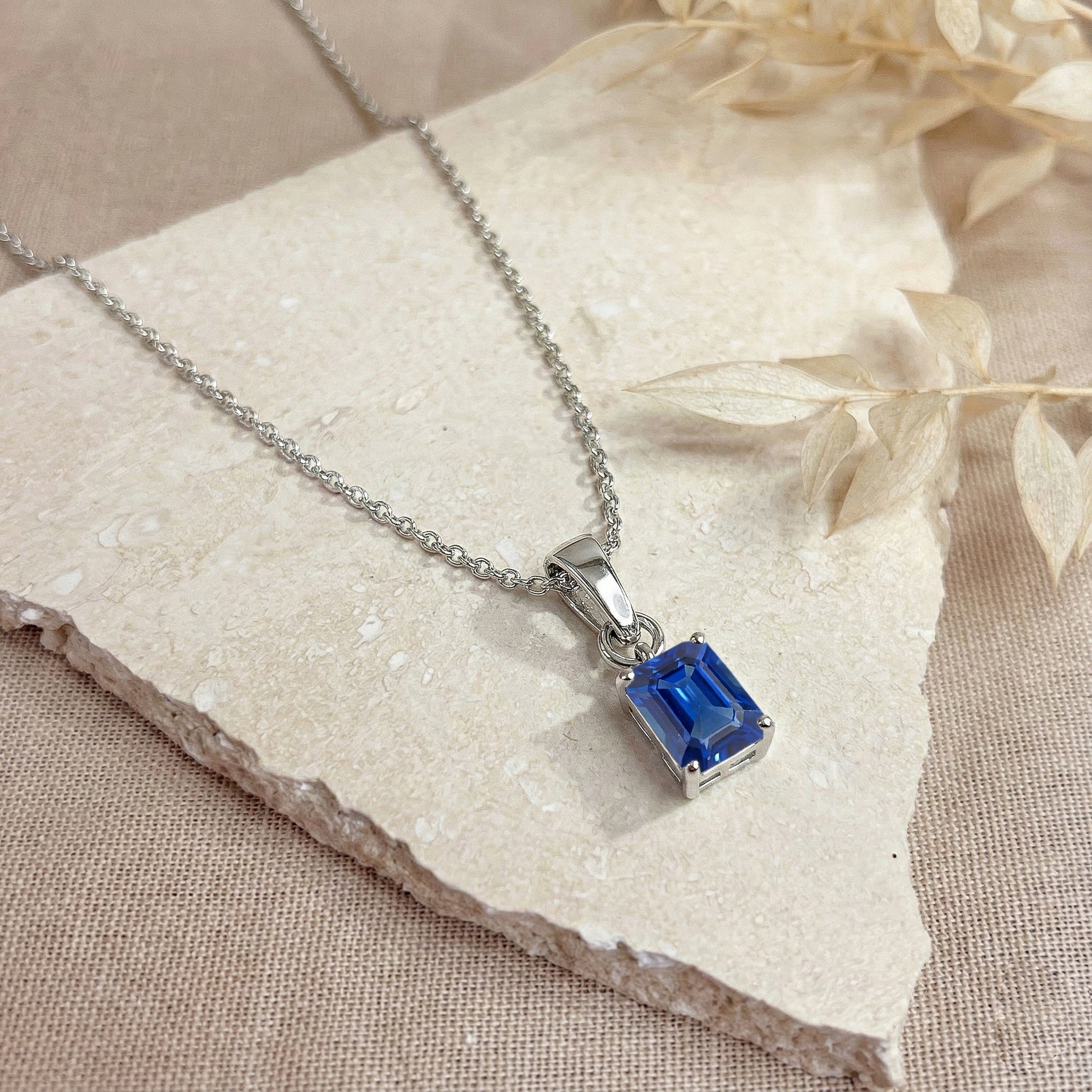 Blue Sapphire Octagon Solitaire Pendant Necklace in 925 Sterling Silver 9x7 MM 1.4ct