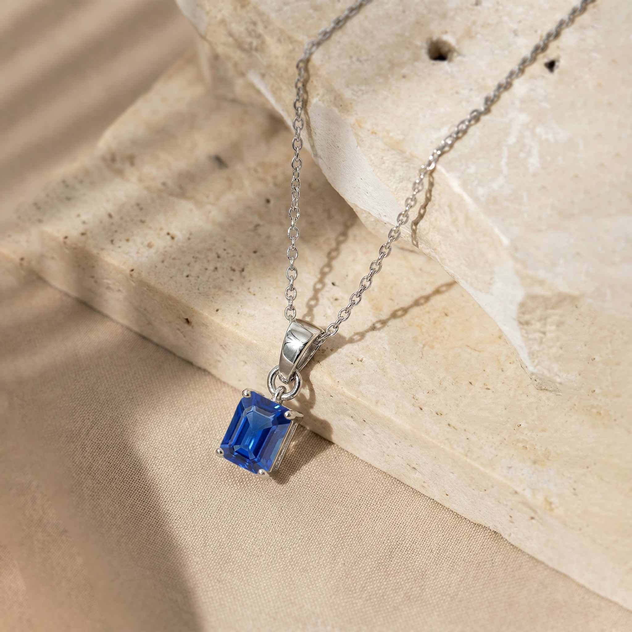 Blue Sapphire Octagon Solitaire Pendant Necklace in 925 Sterling Silver 9x7 MM 1.4ct