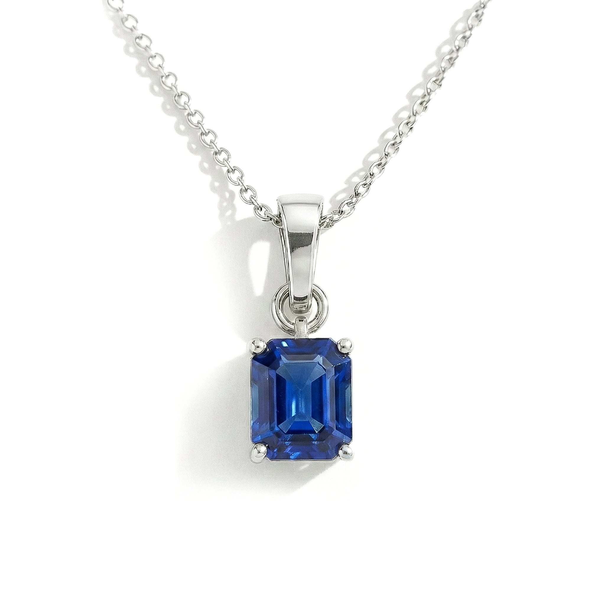Blue Sapphire Octagon Solitaire Pendant Necklace in 925 Sterling Silver 9x7 MM 1.4ct