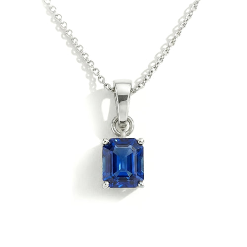 Blue Sapphire Octagon Solitaire Pendant Necklace in 925 Sterling Silver 9x7 MM 1.4ct