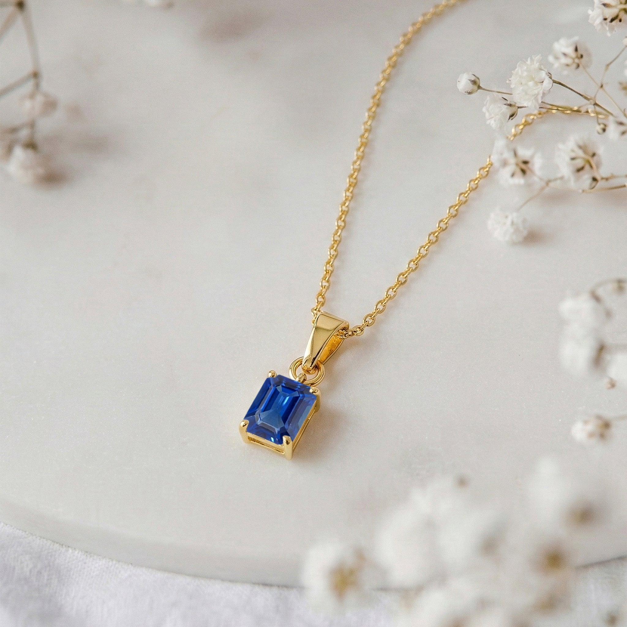 Blue Sapphire Octagon Solitaire Pendant Necklace in 925 Sterling Silver 9x7 MM 1.4ct
