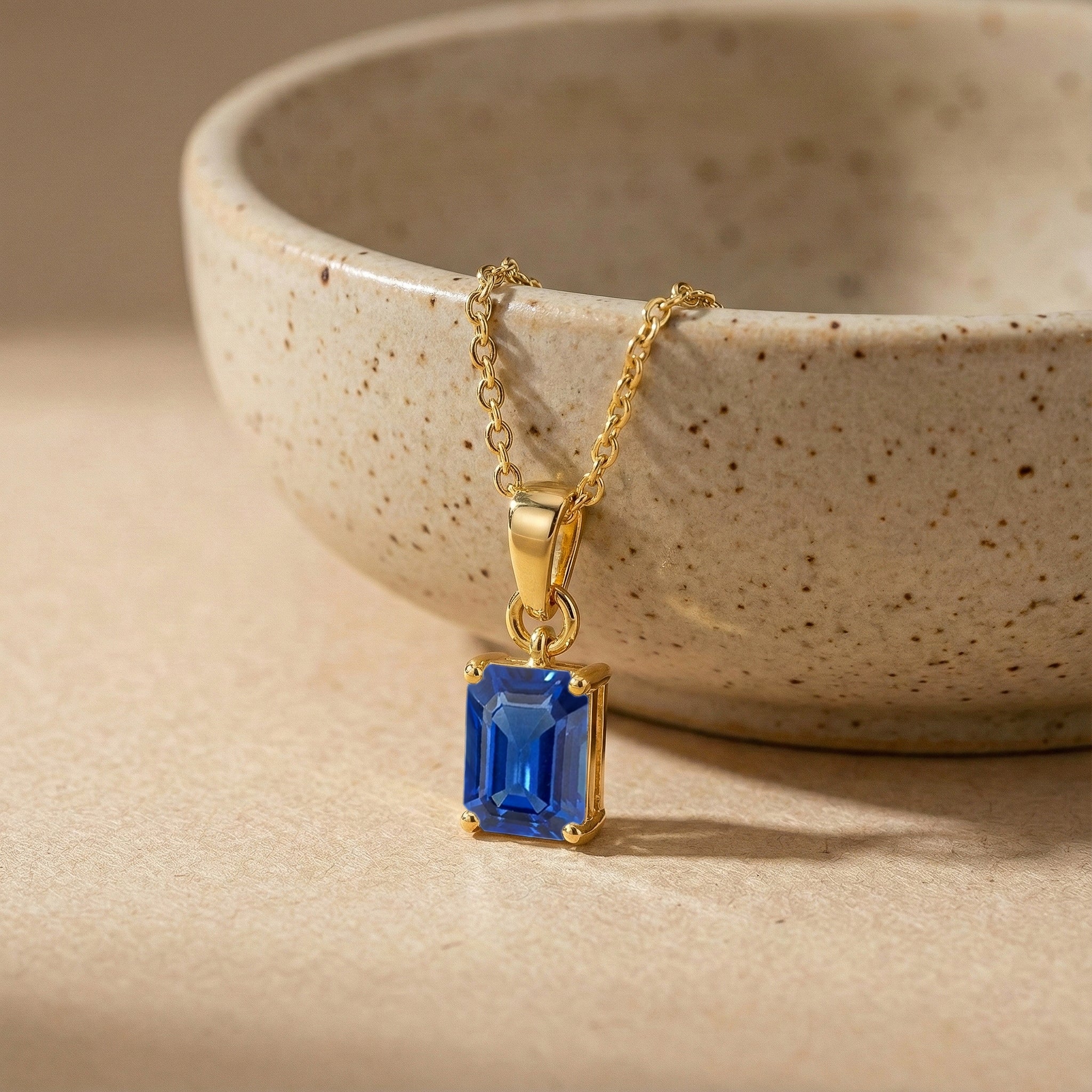 Blue Sapphire Octagon Solitaire Pendant Necklace in Yellow Gold Plated 9x7 MM 1.4ct