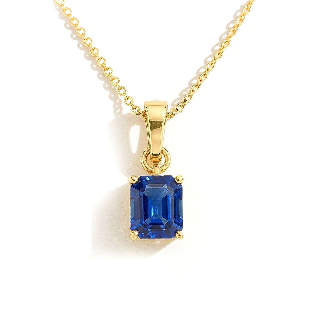 Blue Sapphire Octagon Solitaire Pendant Necklace in 925 Sterling Silver 9x7 MM 1.4ct