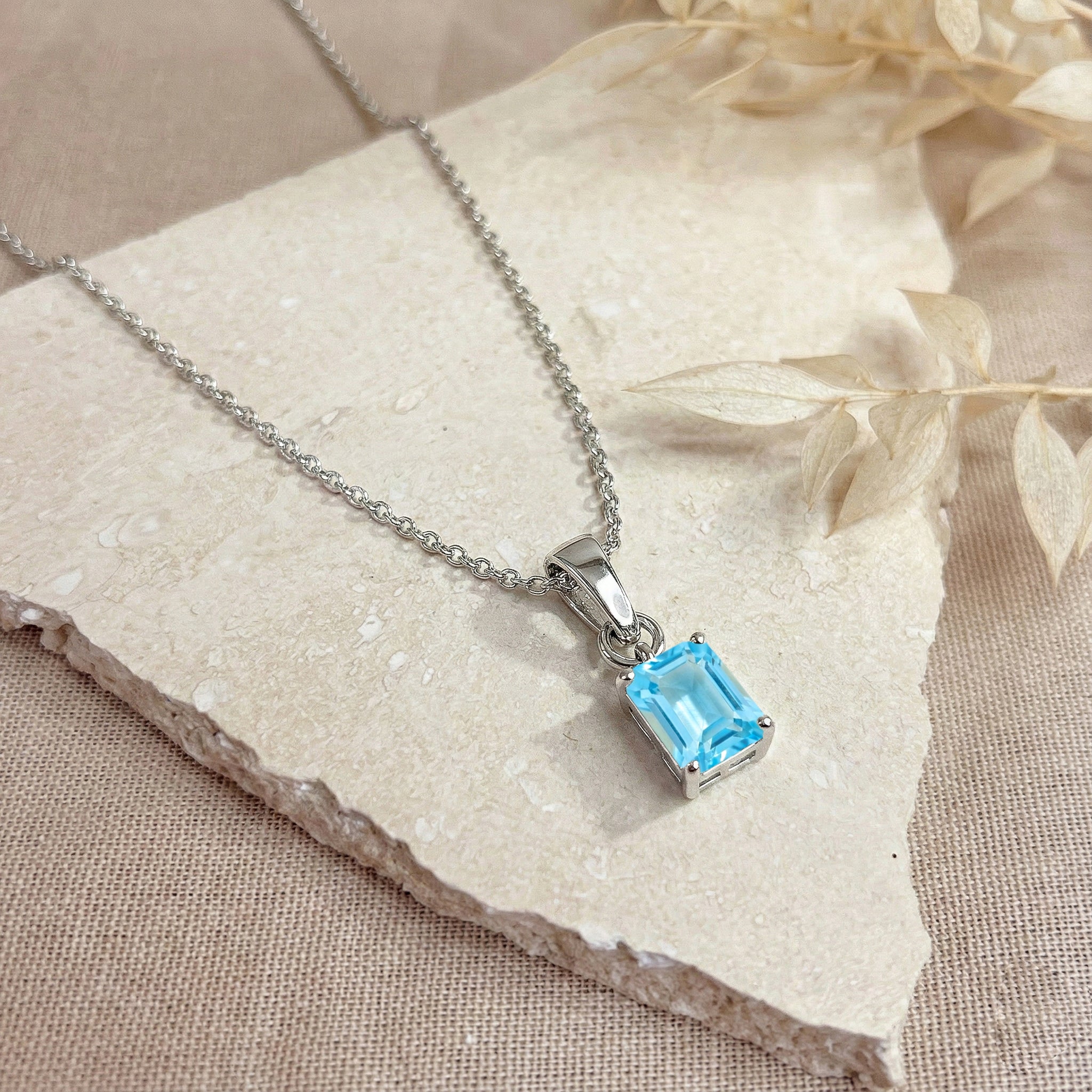 Blue Topaz Octagon Solitaire Pendant Necklace in 925 Sterling Silver 9x7 MM 1.4ct