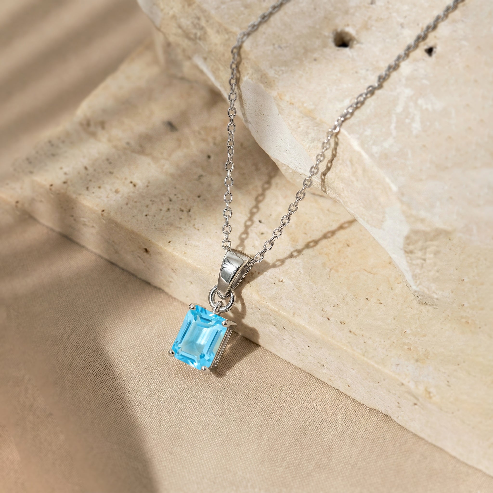 Blue Topaz Octagon Solitaire Pendant Necklace in 925 Sterling Silver 9x7 MM 1.4ct