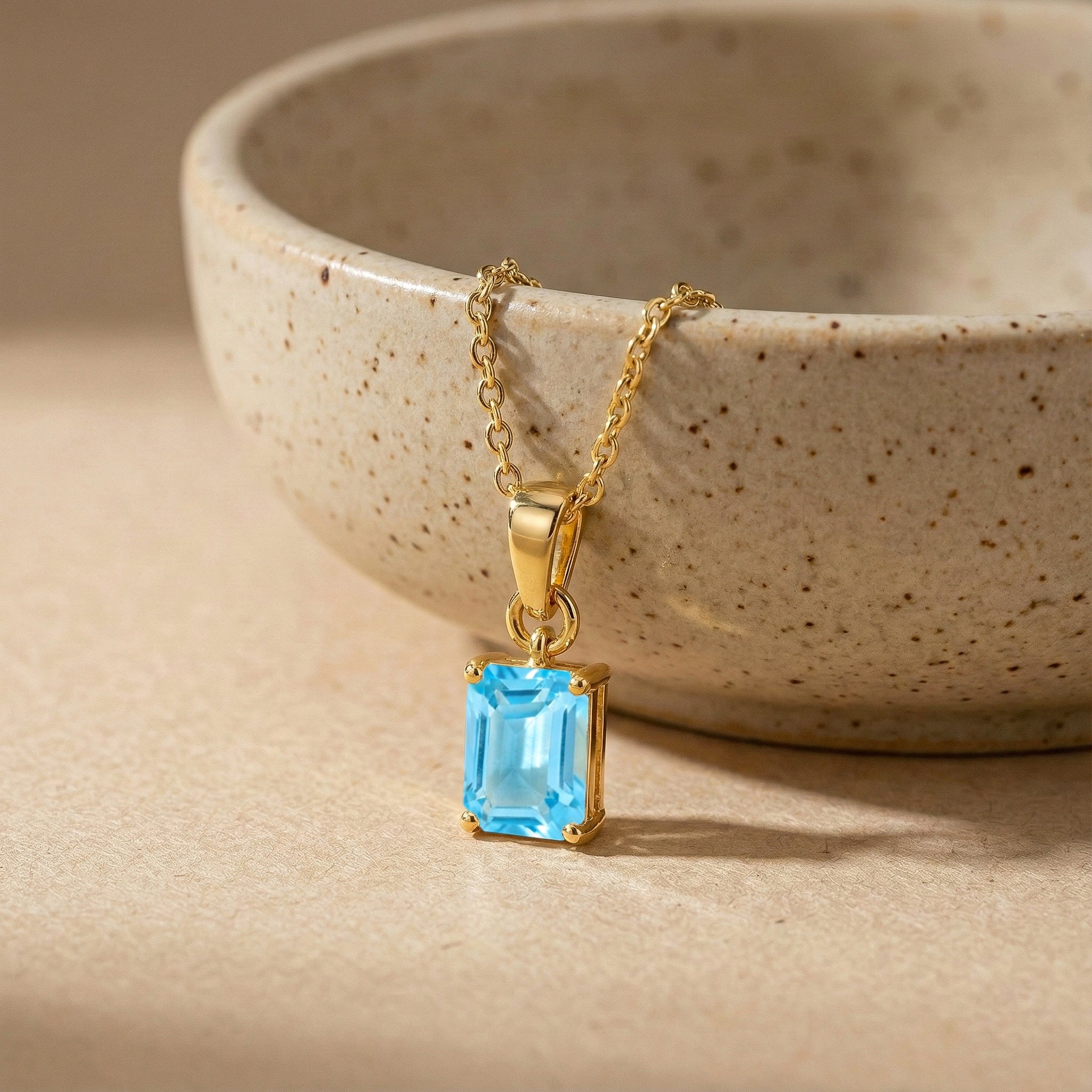 Blue Topaz Octagon Solitaire Pendant Necklace in Yellow Gold Plated 9x7 MM 1.4ct