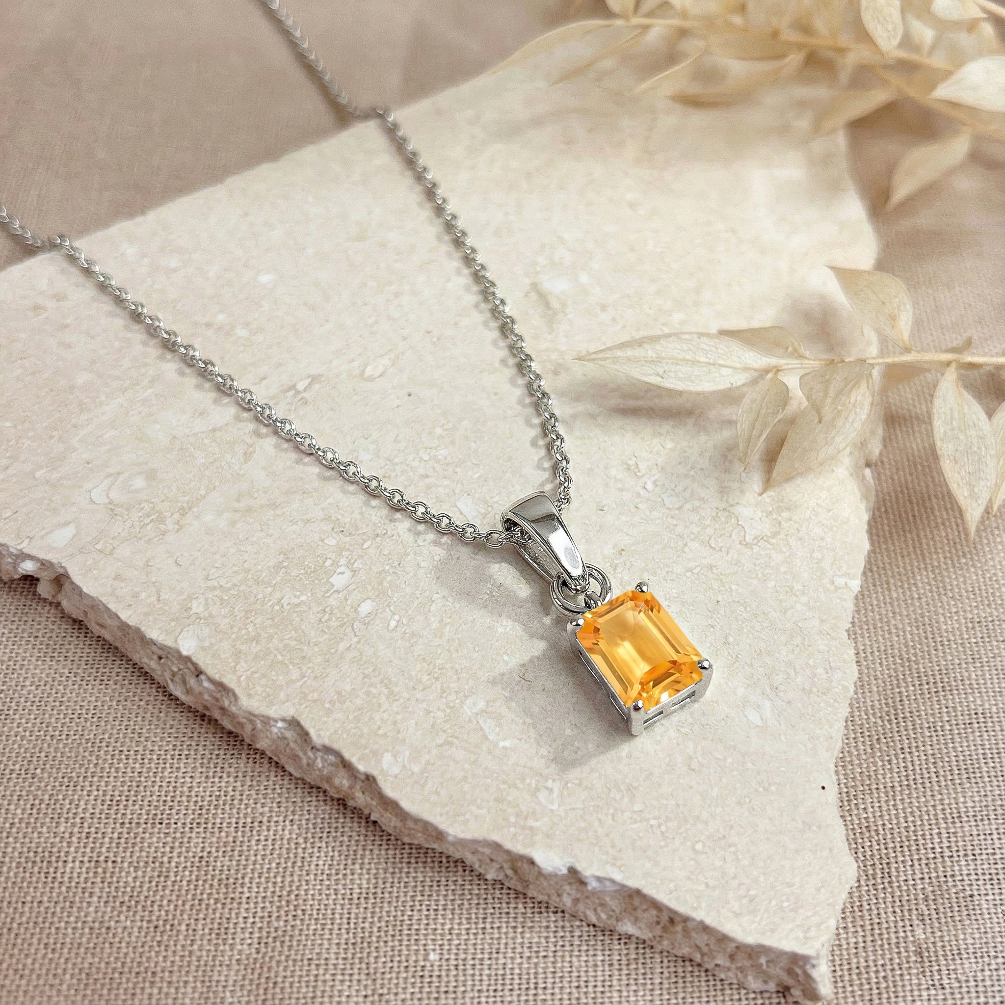 Citrine Octagon Solitaire Pendant Necklace in 925 Sterling Silver 9x7 MM 1.4ct