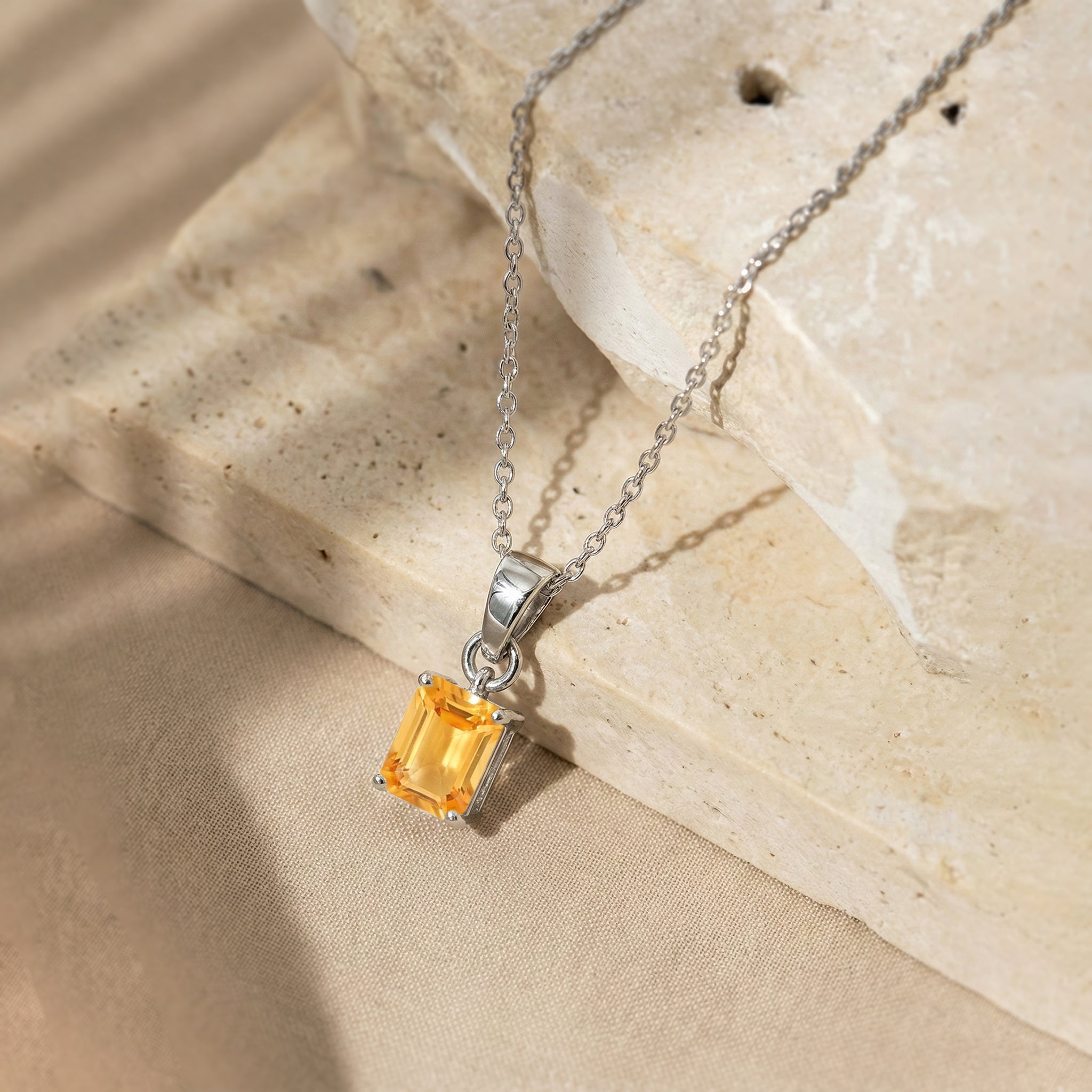 Citrine Octagon Solitaire Pendant Necklace in 925 Sterling Silver 9x7 MM 1.4ct