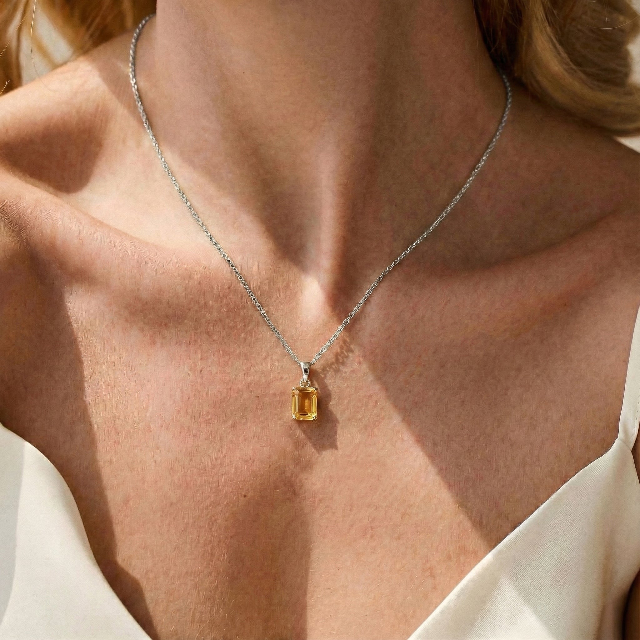 Citrine Octagon Solitaire Pendant Necklace in 925 Sterling Silver 9x7 MM 1.4ct