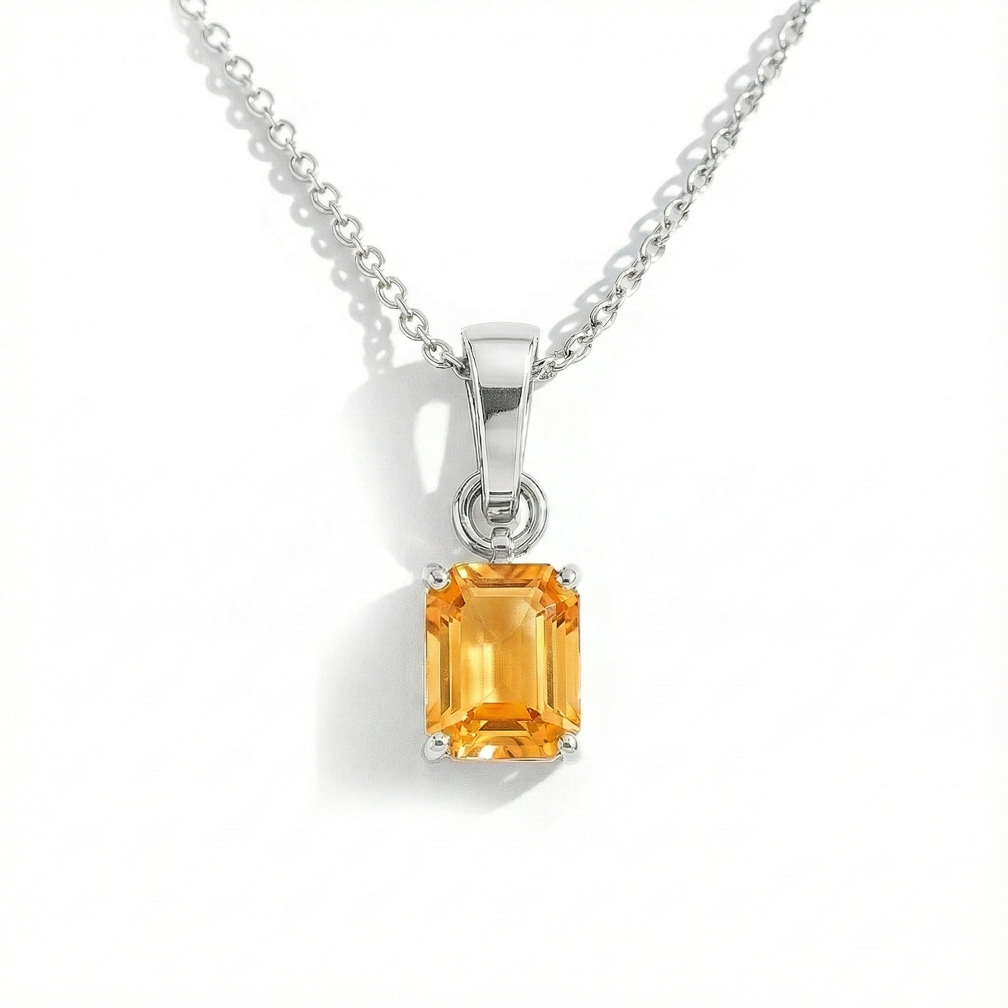 Citrine Octagon Solitaire Pendant Necklace in 925 Sterling Silver 9x7 MM 1.4ct