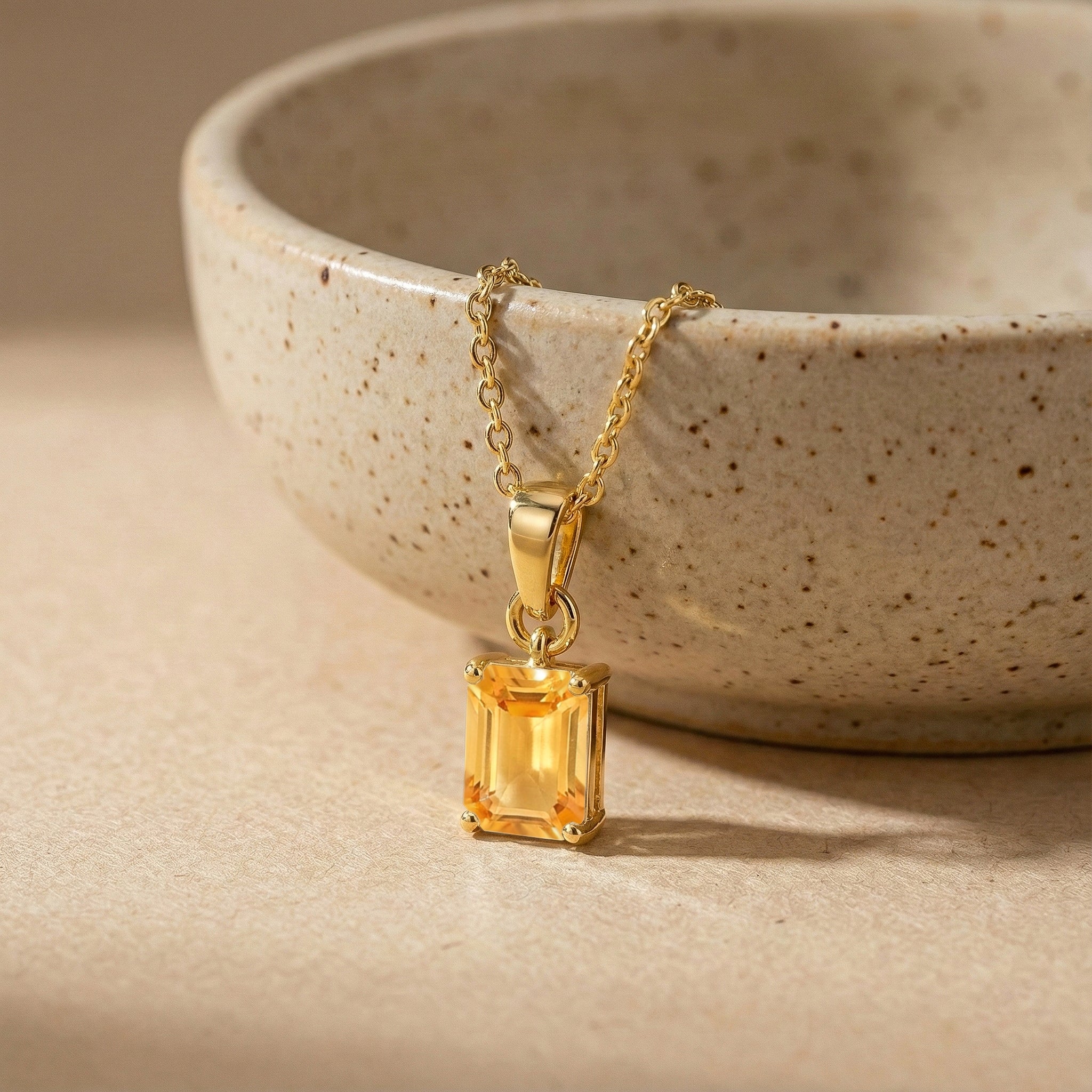 Citrine Octagon Solitaire Pendant Necklace in Yellow Gold Plated 9x7 MM 1.4ct
