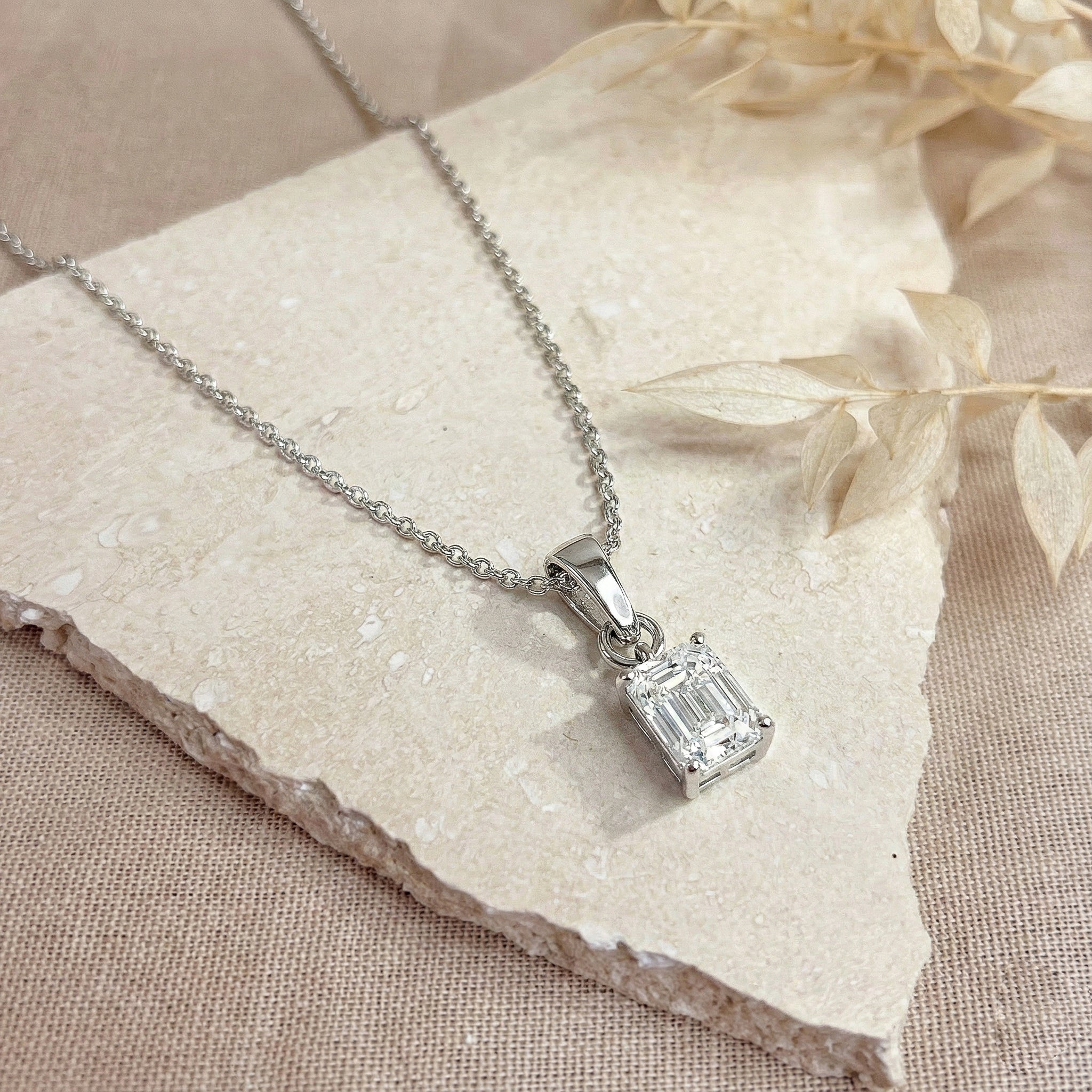 Cubic Zirconia Octagon Solitaire Pendant Necklace in 925 Sterling Silver 9x7 MM 1.4ct